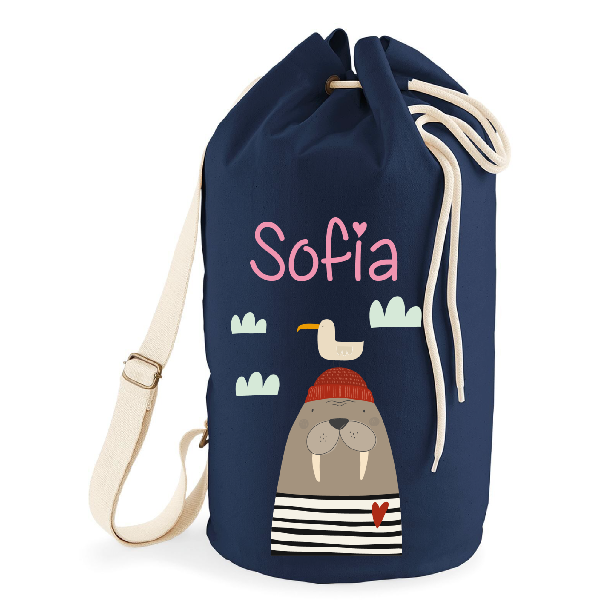 Borsone a Sacca monospalla Tricheco personalizzabile con nome - Be Brave Boutique