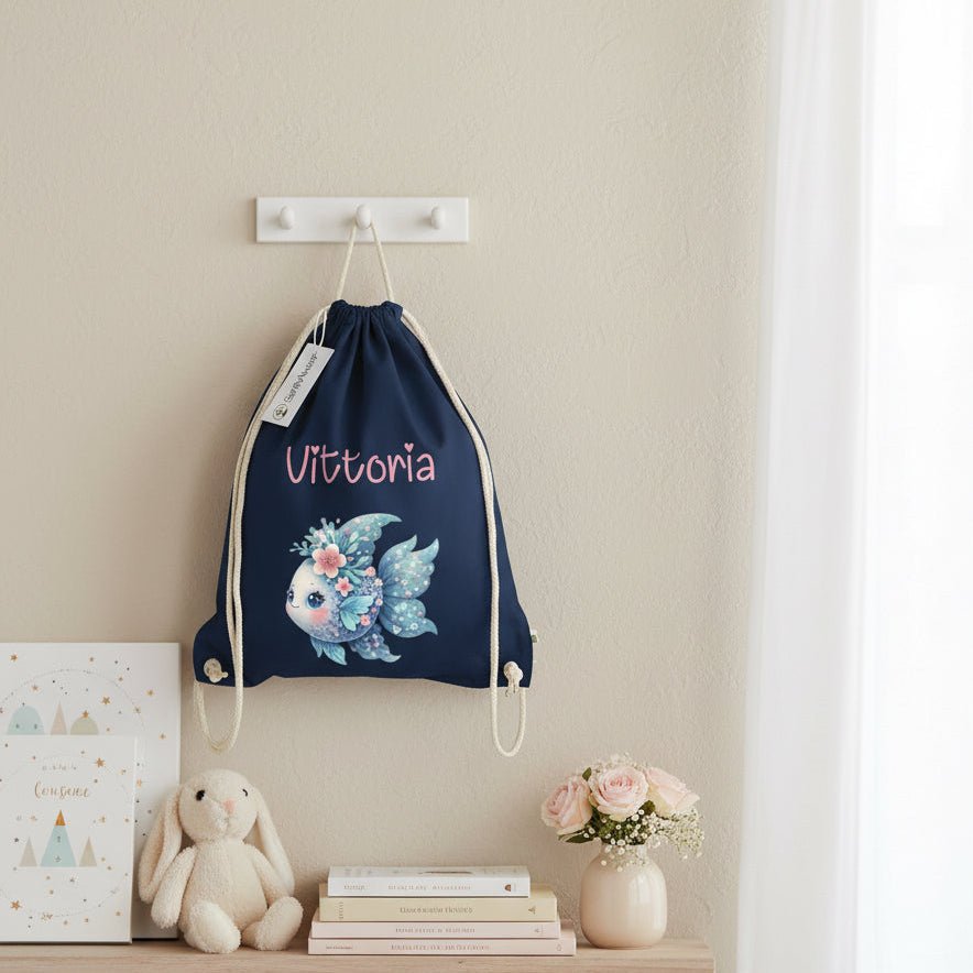 Zaino a sacca in cotone pesante Pesciolina Azzurra - Be Brave Boutique