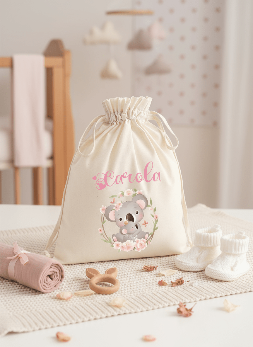 Sacchetto Nascita Neonato Personalizzato – Ideale per Cambio, Ospedale e Asilo Koala Mamma