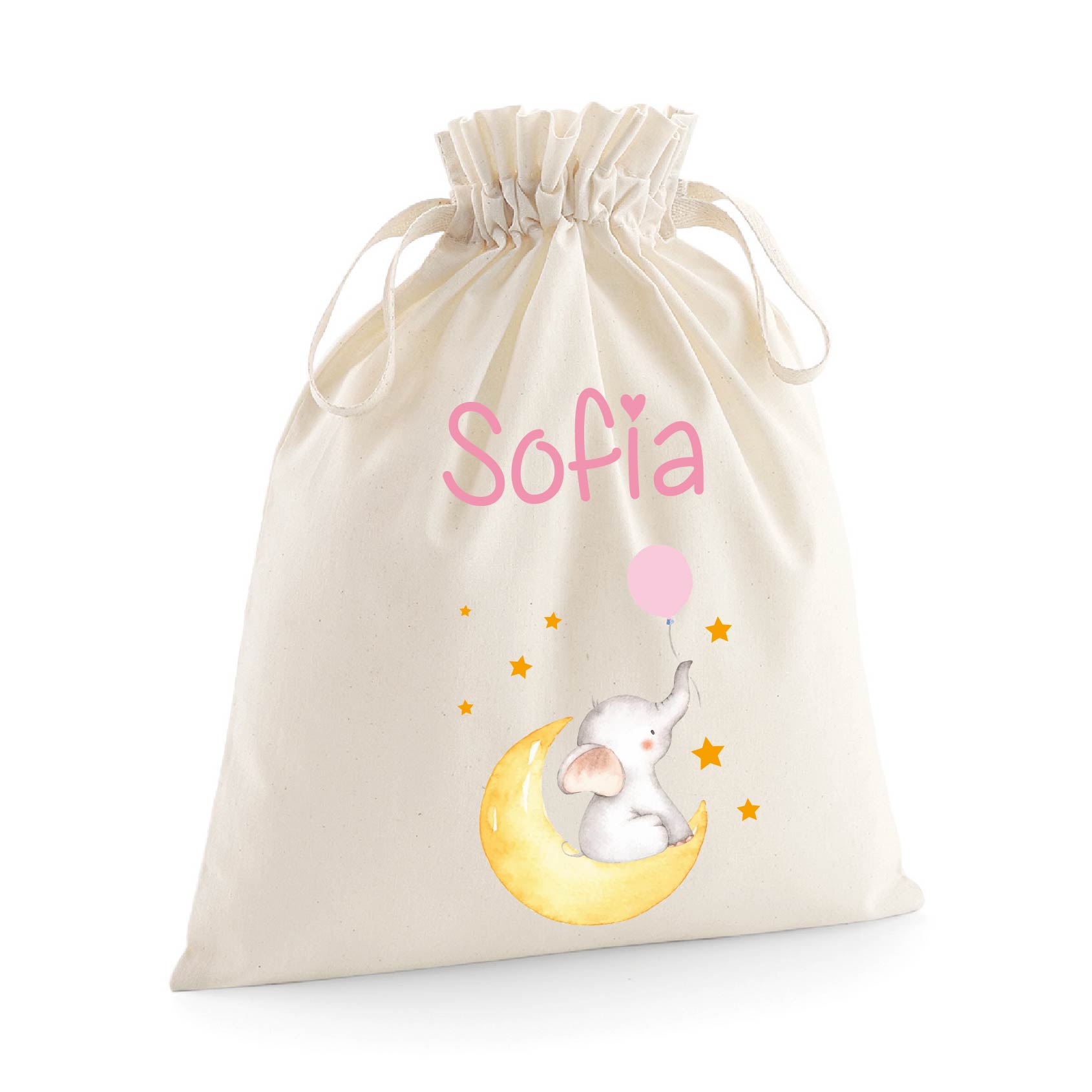 Sacchetti primi cambi personalizzabili Elefantinno su Luna - Be Brave Boutique