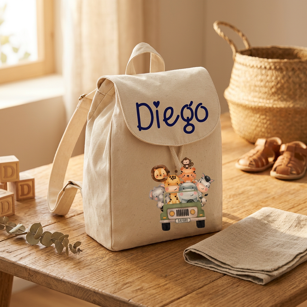 Zaino Asilo Bambino Personalizzato – Mini Zainetto con Nome Safari