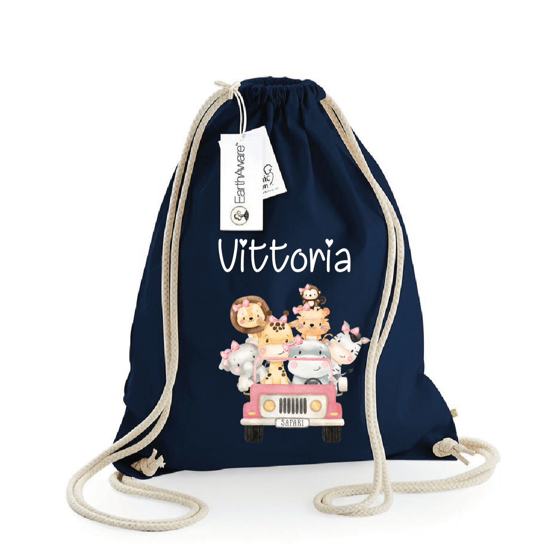 Zaino a sacca in cotone pesante Safari Rosa - Be Brave Boutique