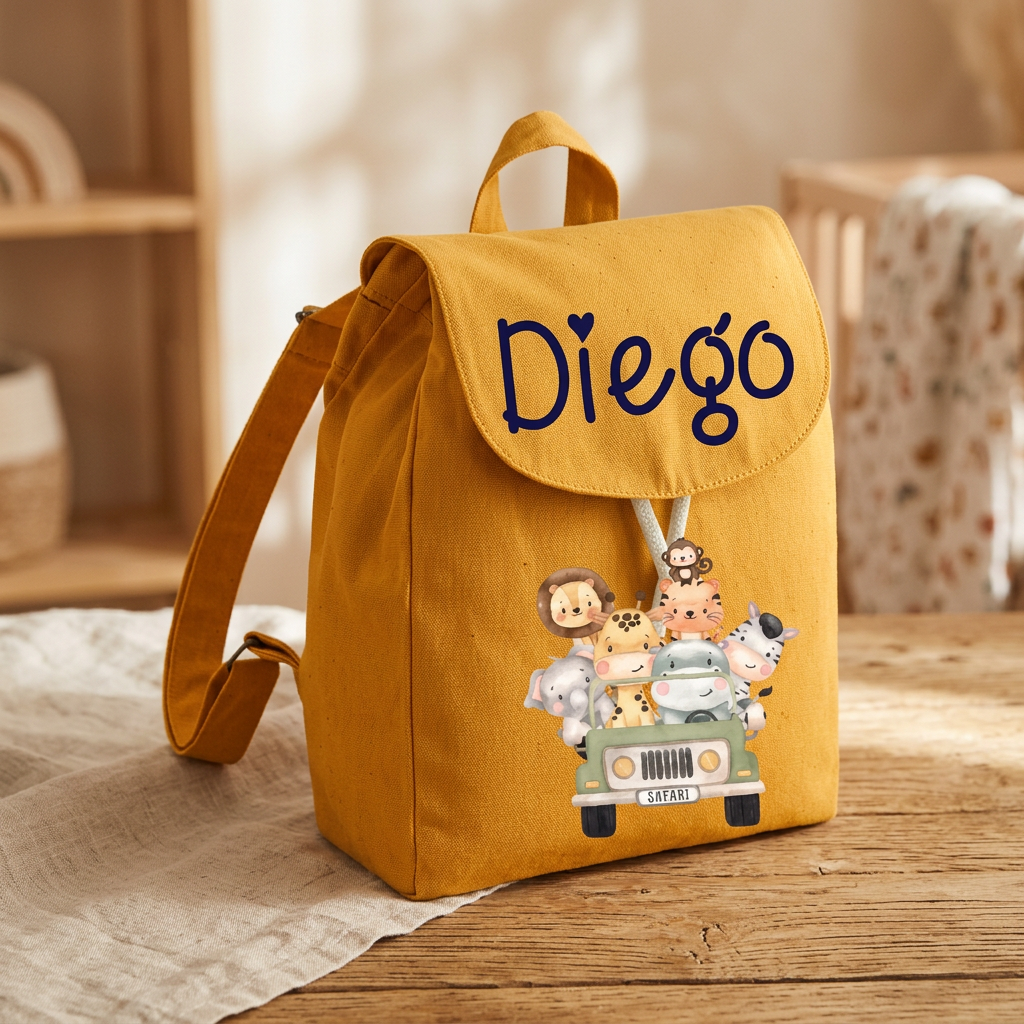 Zaino Asilo Bambino Personalizzato – Mini Zainetto con Nome Safari