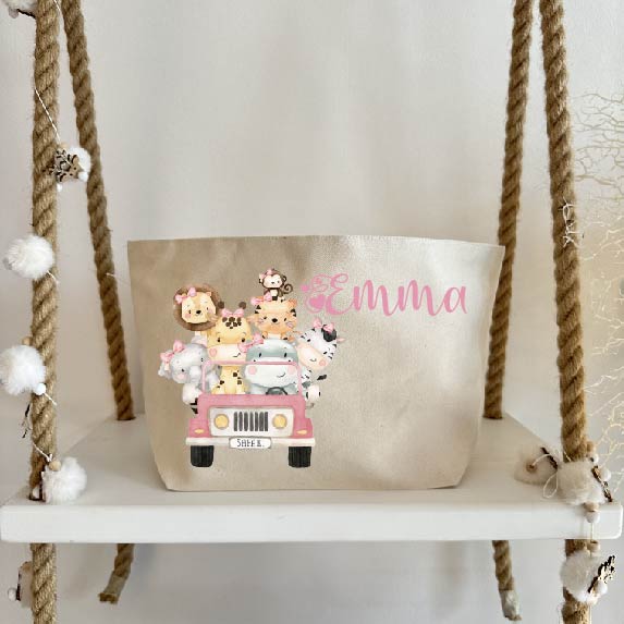 Porta pannolini/cremine da fasciatoio personalizzabile Safari Rosa - Be Brave Boutique