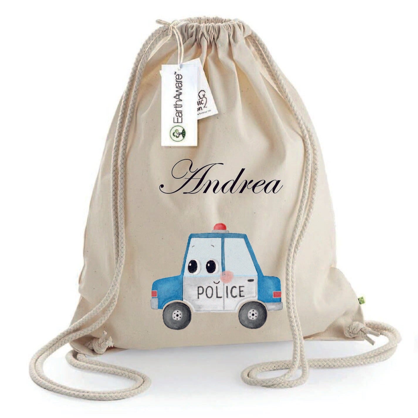 Zaino a sacca in cotone pesante Macchina Polizia - Be Brave Boutique