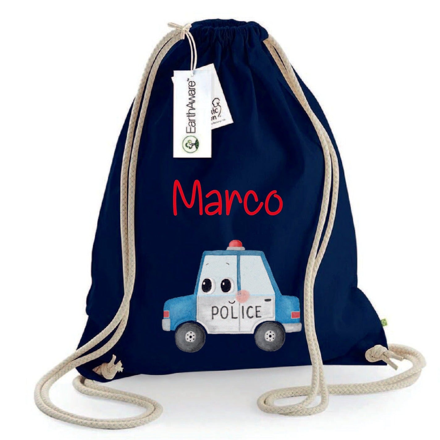 Zaino a sacca in cotone pesante Macchina Polizia - Be Brave Boutique