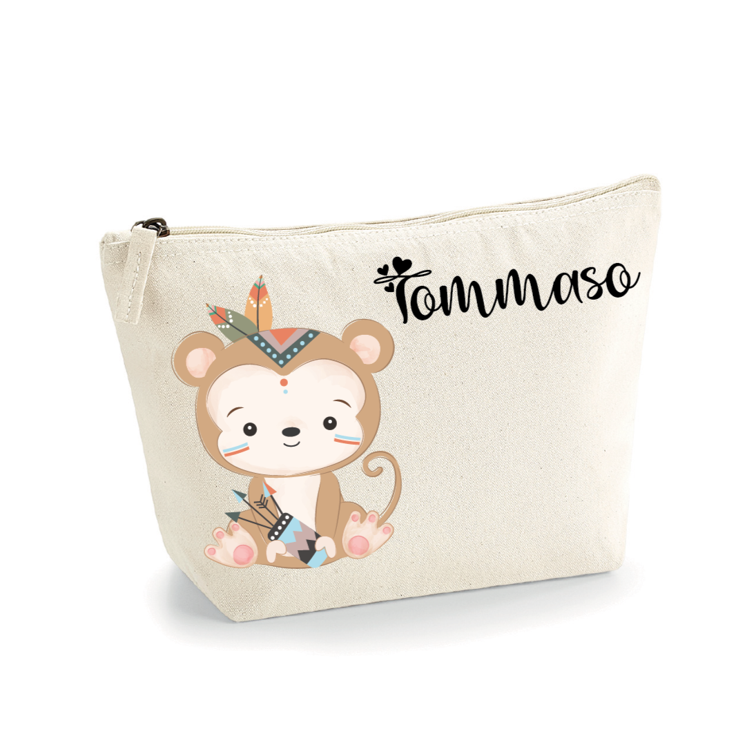 Pochette in cotone organico personalizzabile Scimmietta indiana - Be Brave Boutique