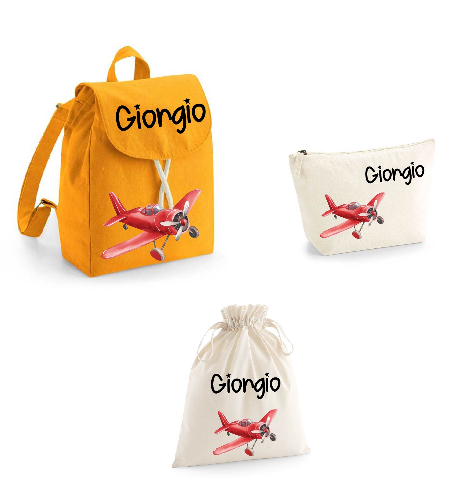 Set asilo Mini Zaino, Sacchetto cambi e beauty Aereo Rosso - Be Brave Boutique