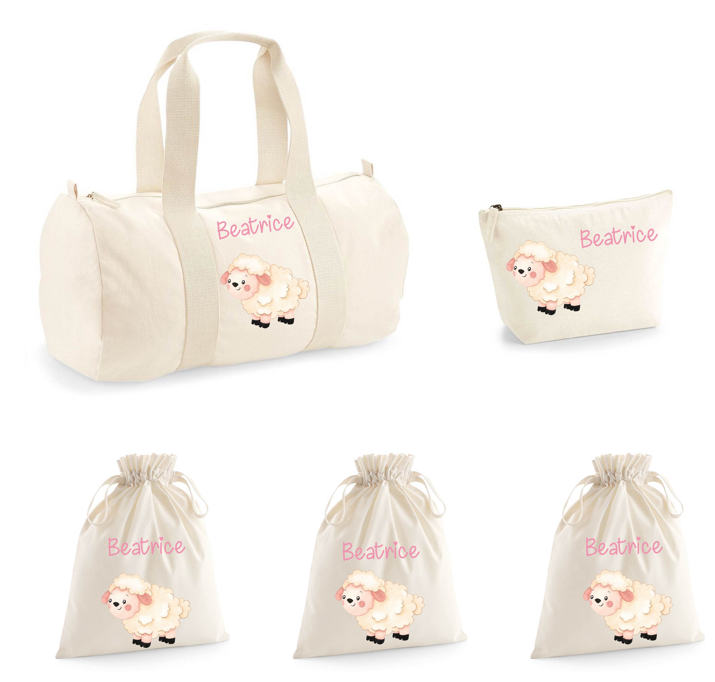 Set Nascita Borsone Baby, 3 sacchi cambi e 1 beauty personalizzati Pecorella - Be Brave Boutique