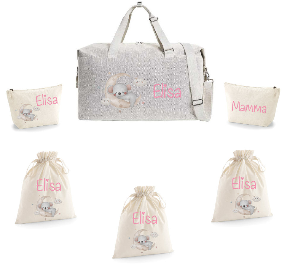 Borsone Mamma Ospedale Neonato – Set Completo con Pochette Koala e Luna
