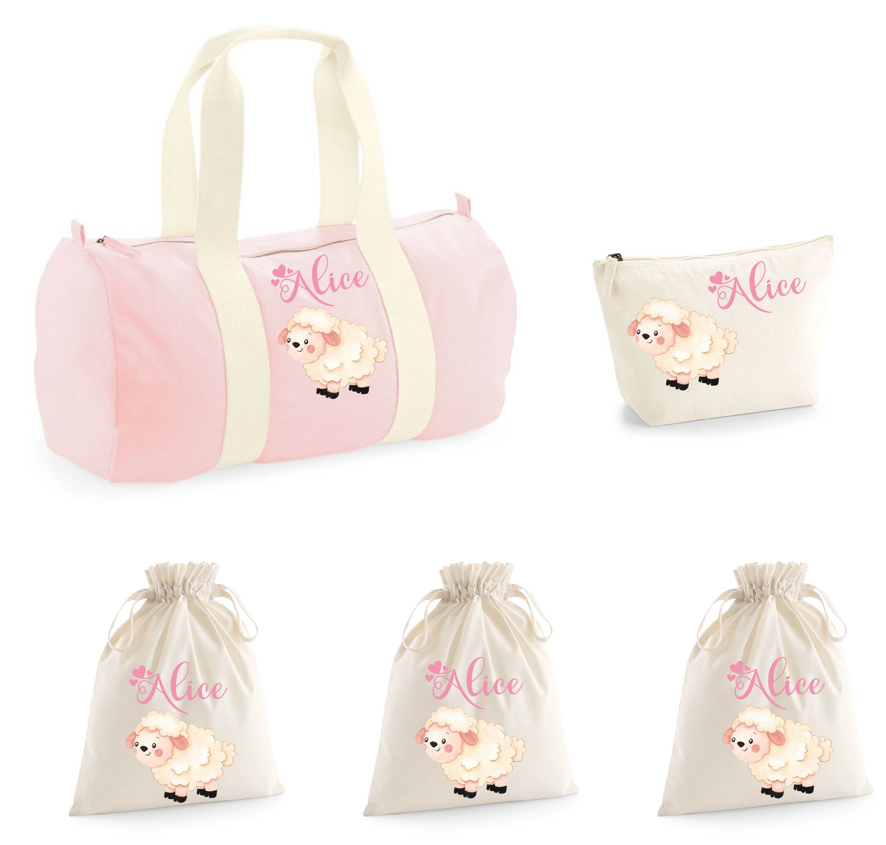 Set Nascita Borsone Baby, 3 sacchi cambi e 1 beauty personalizzati Pecorella - Be Brave Boutique