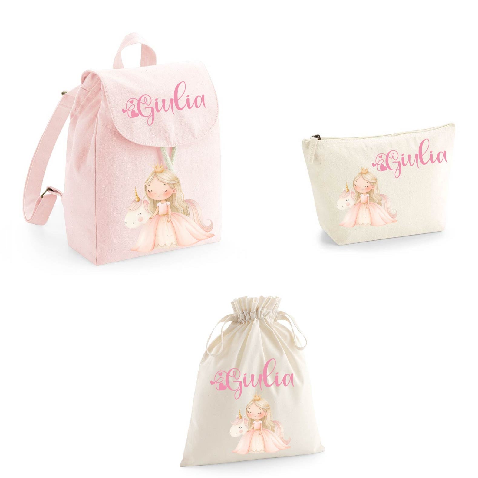 Set asilo Mini Zaino, Sacchetto cambi e beauty Principessa Unicorno - Be Brave Boutique