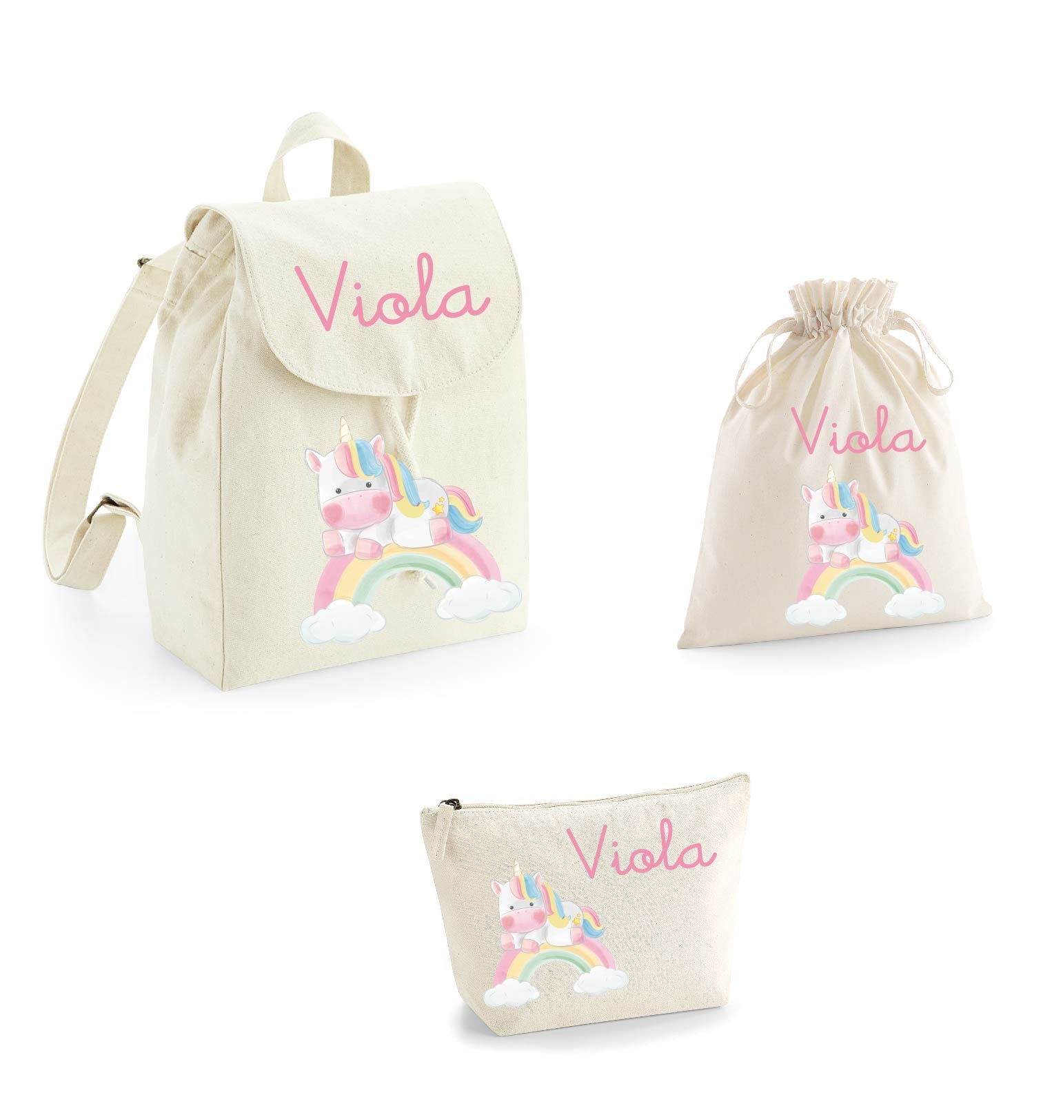 Set asilo Mini Zaino, Sacchetto cambi e beauty Unicorno Arcobaleno - Be Brave Boutique