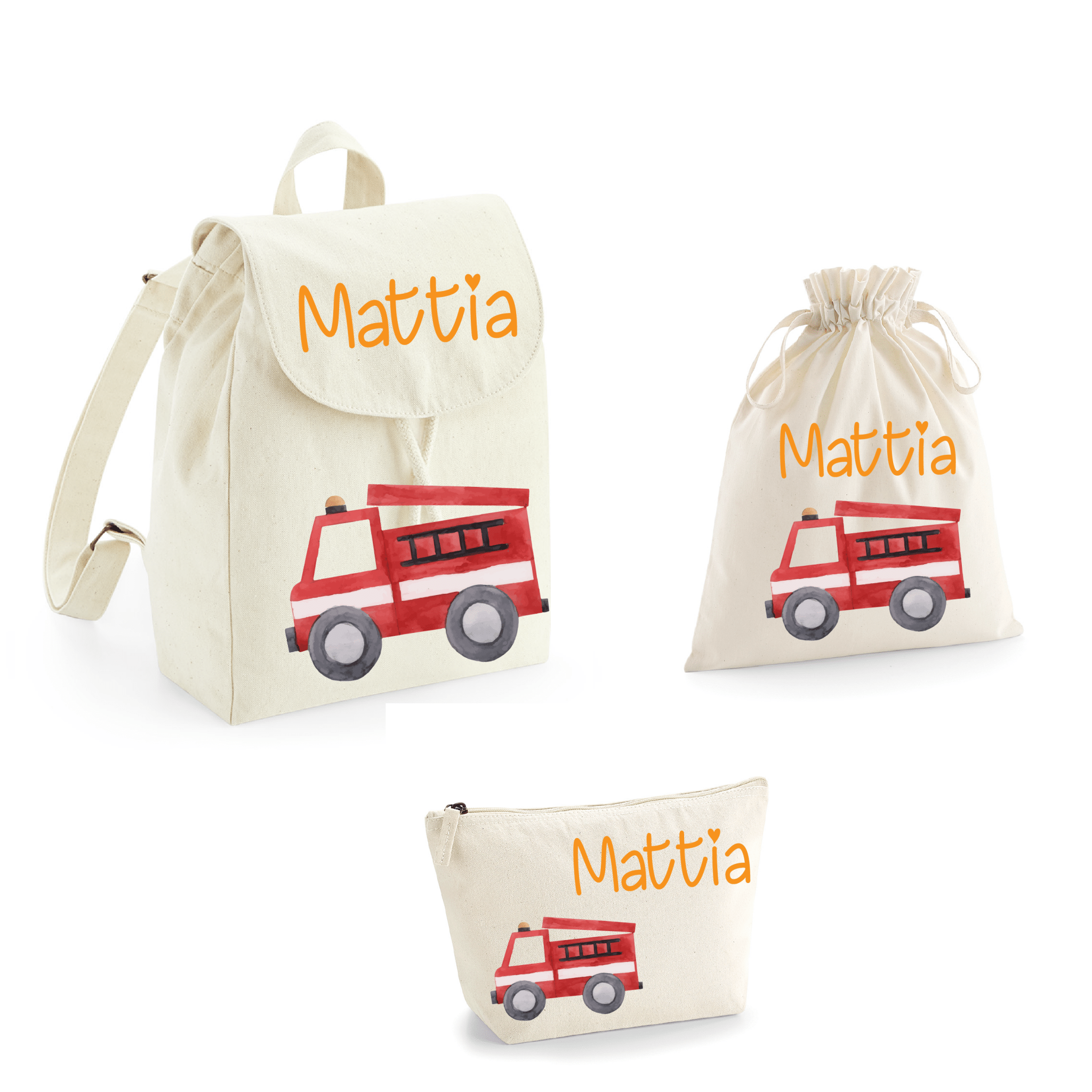 Set asilo Mini Zaino, Sacchetto cambi e beauty Camion Pompieri - Be Brave Boutique