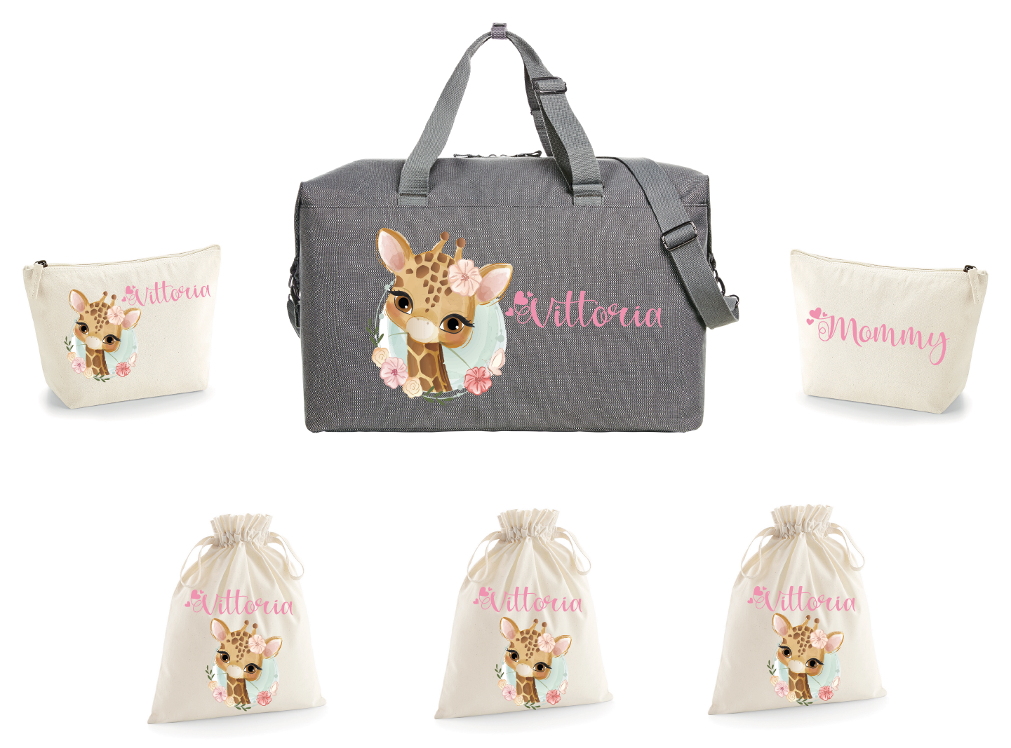 Borsone Mommy Grey 2 beauty e 3 sacchi nascita Giraffa - Be Brave Boutique