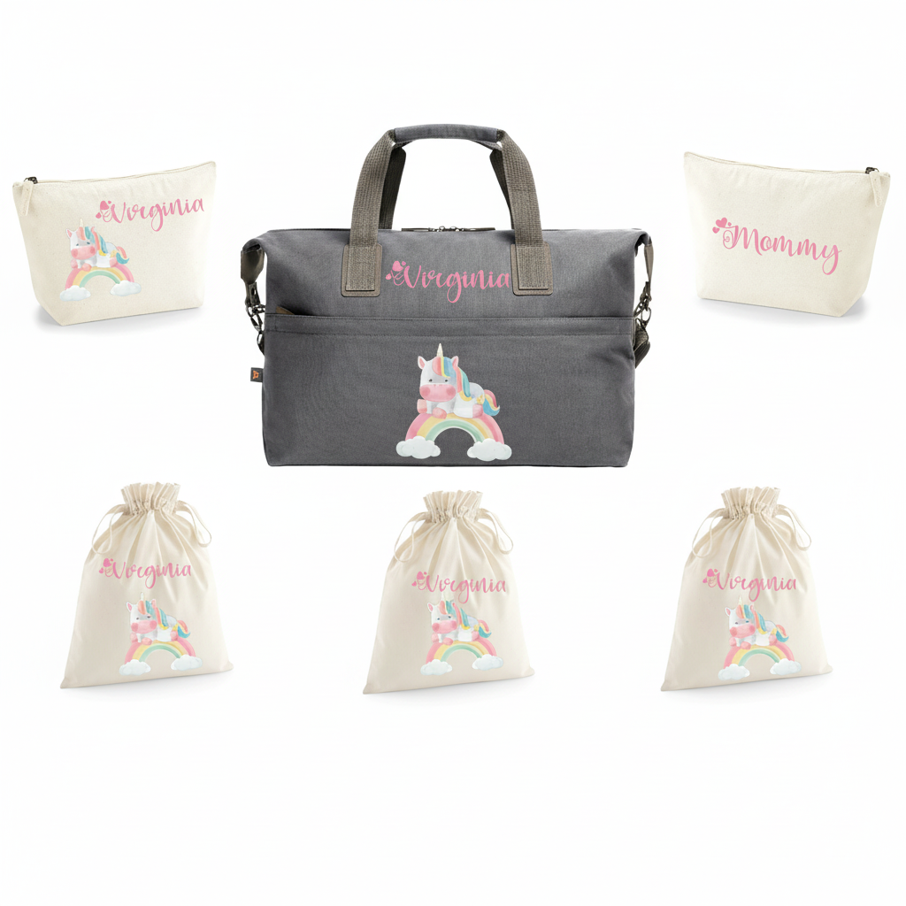 Set Borsone Medio personalizzabile Unicorno Arcobaleno - Be Brave Boutique