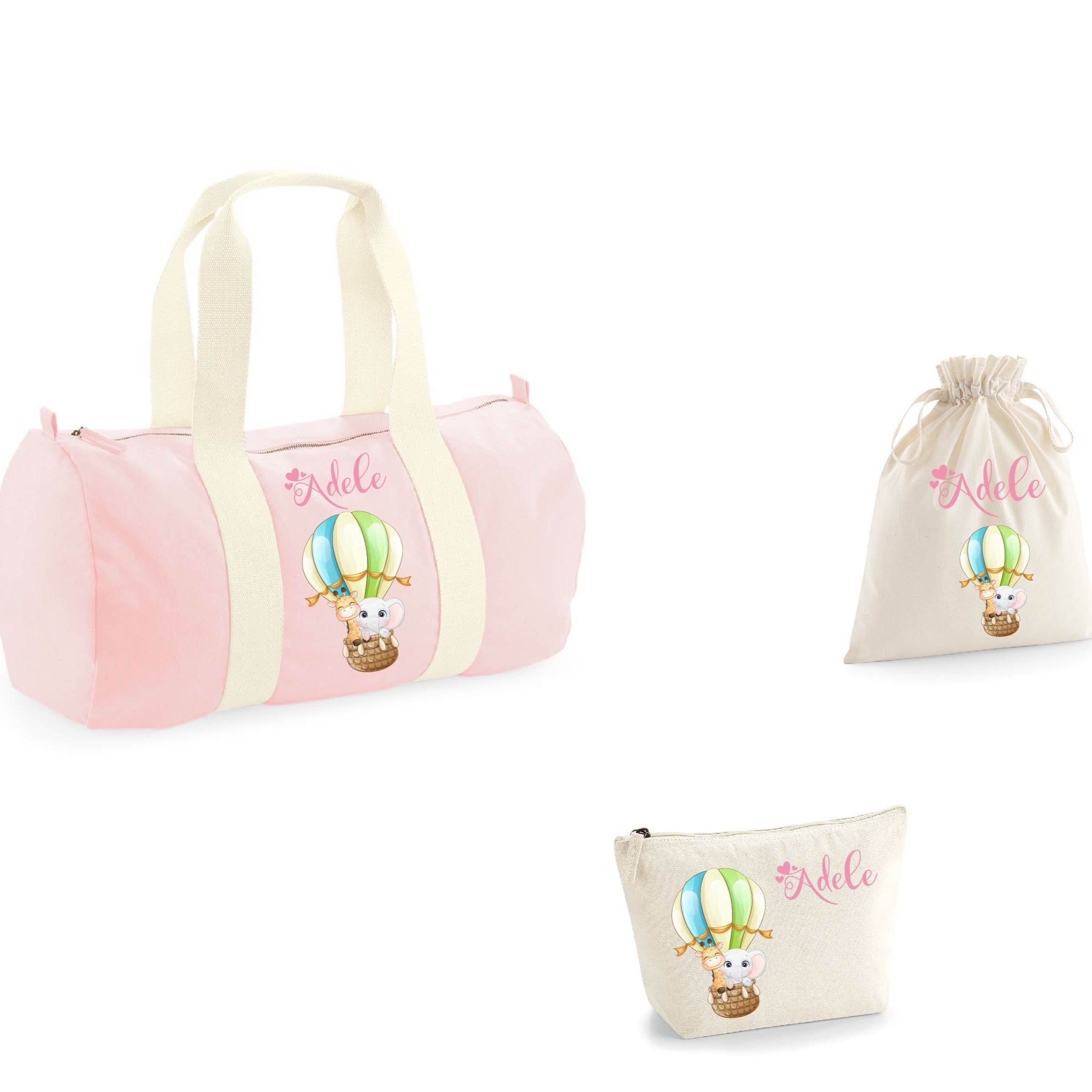 set Borsone, pochette e sacchetto in cotone personalizzato Mongolfiera - Be Brave Boutique
