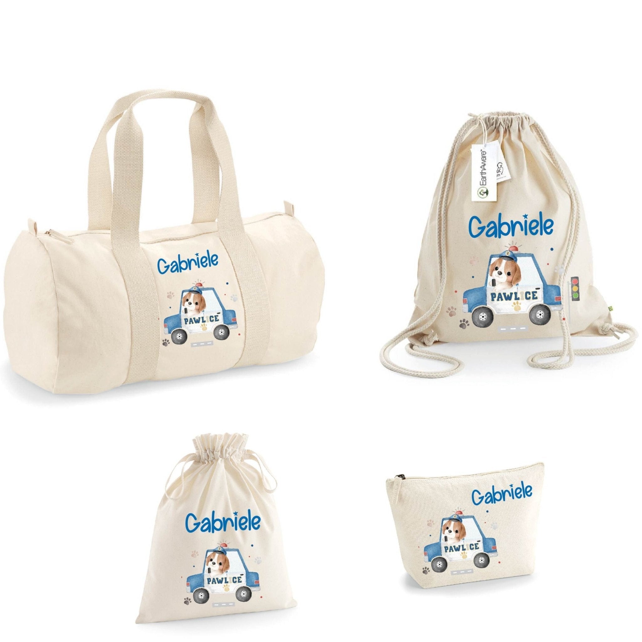 Borsone, Sacca zaino pochette e sacchetto in cotone personalizzabile Pawlice - Be Brave Boutique