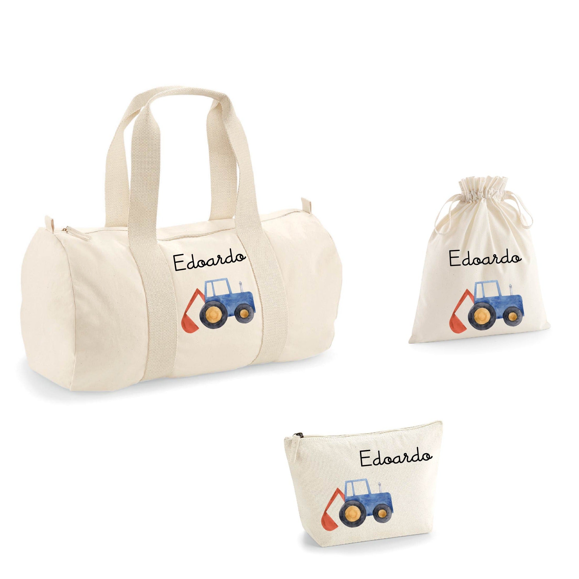 Borsone, pochette e sacchetto in cotone personalizzabile Trattore/Ruspa - Be Brave Boutique