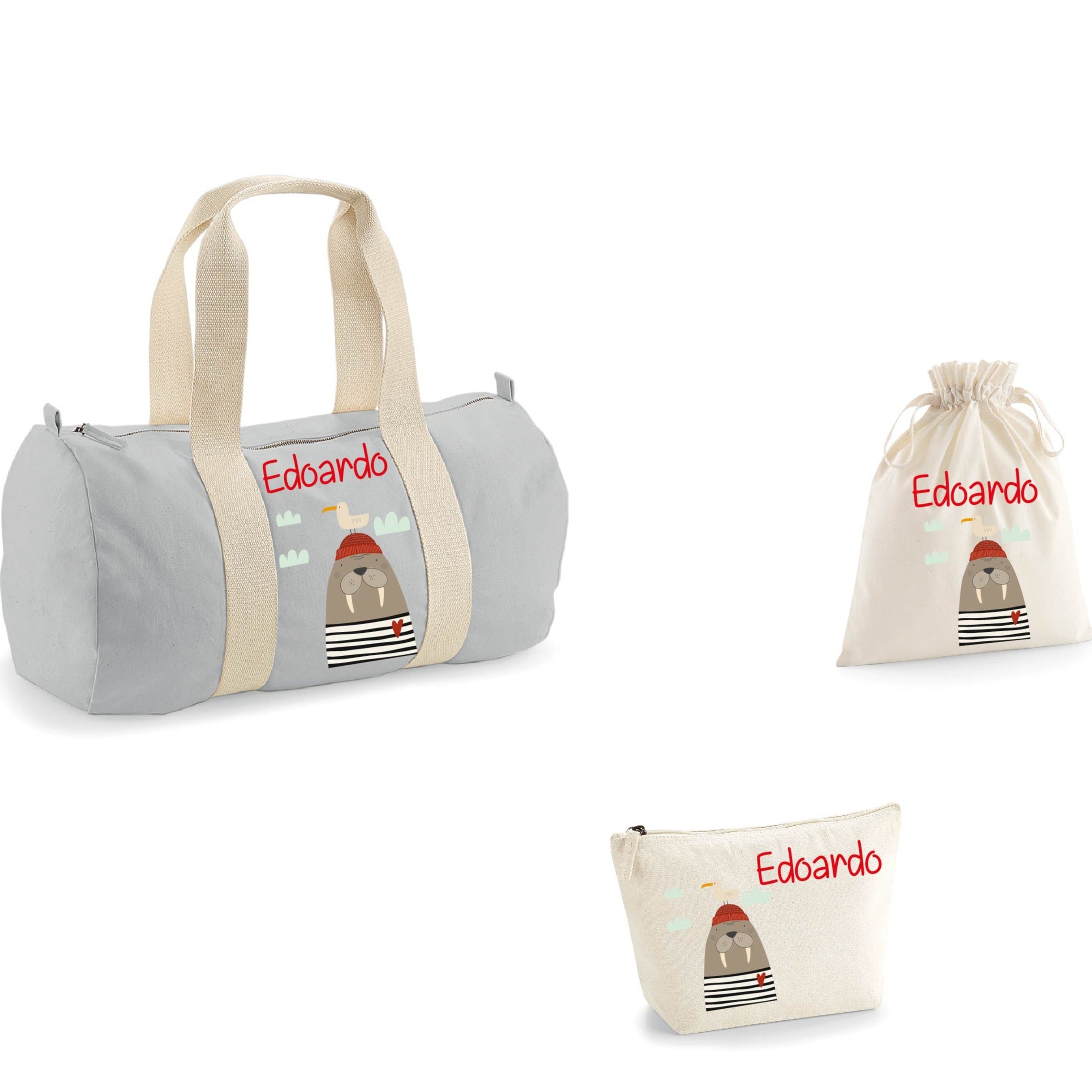 Borsone, pochette e sacchetto in cotone personalizzabile Tricheco - Be Brave Boutique