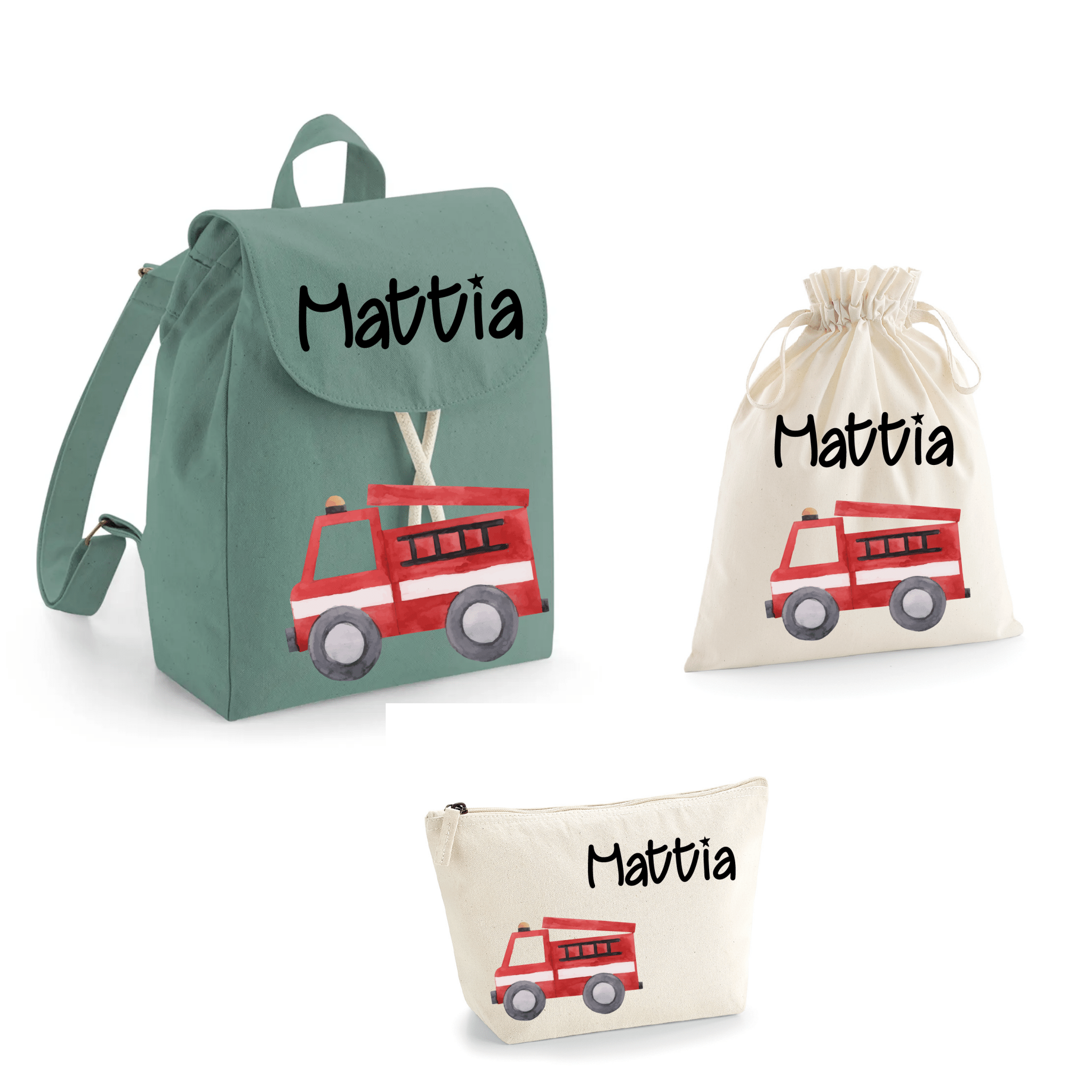 Set asilo Mini Zaino, Sacchetto cambi e beauty Camion Pompieri - Be Brave Boutique
