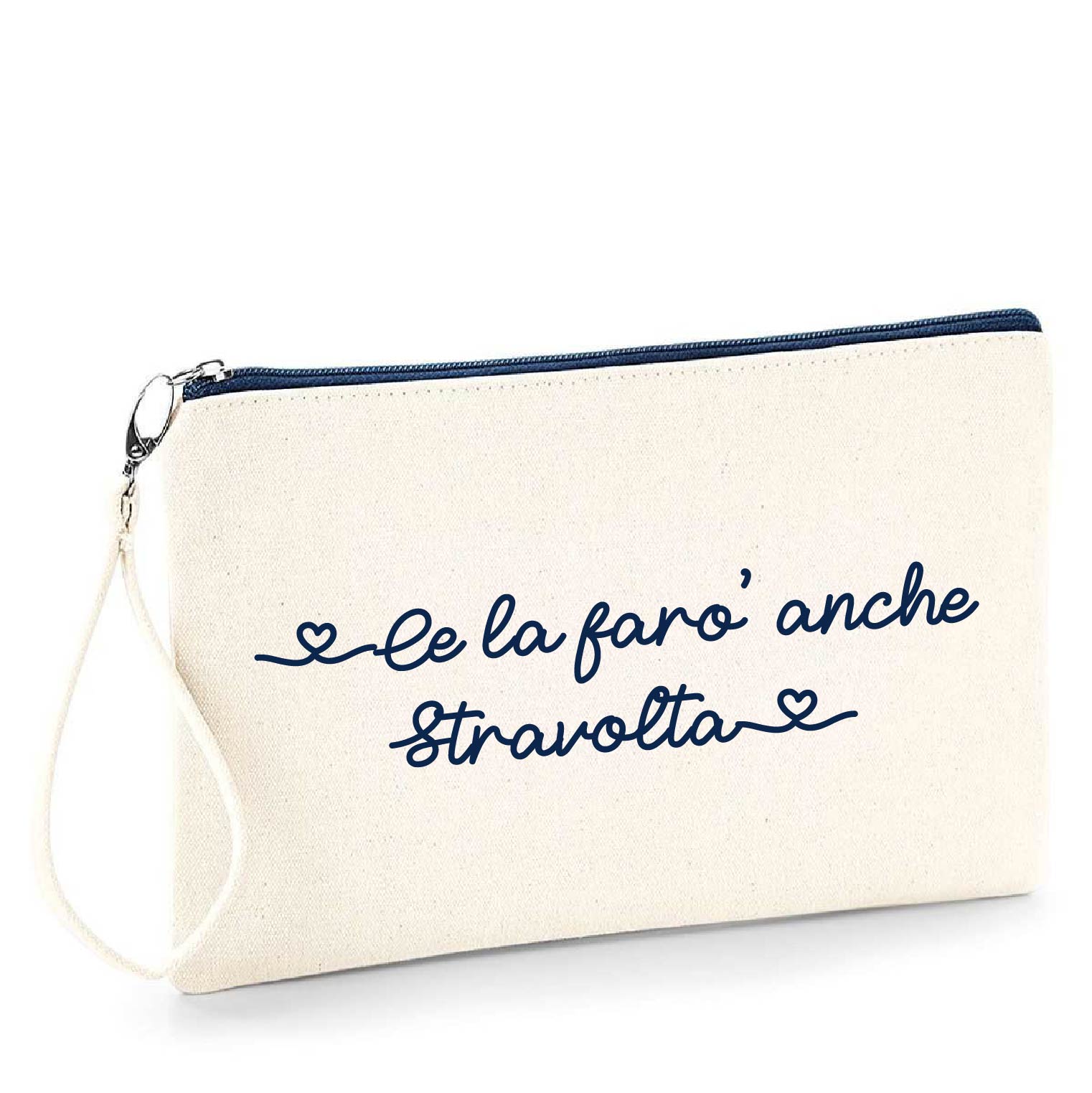 Pochette in cotone Zip Navy Frase divertente idea regalo "Stravolta" - Be Brave Boutique
