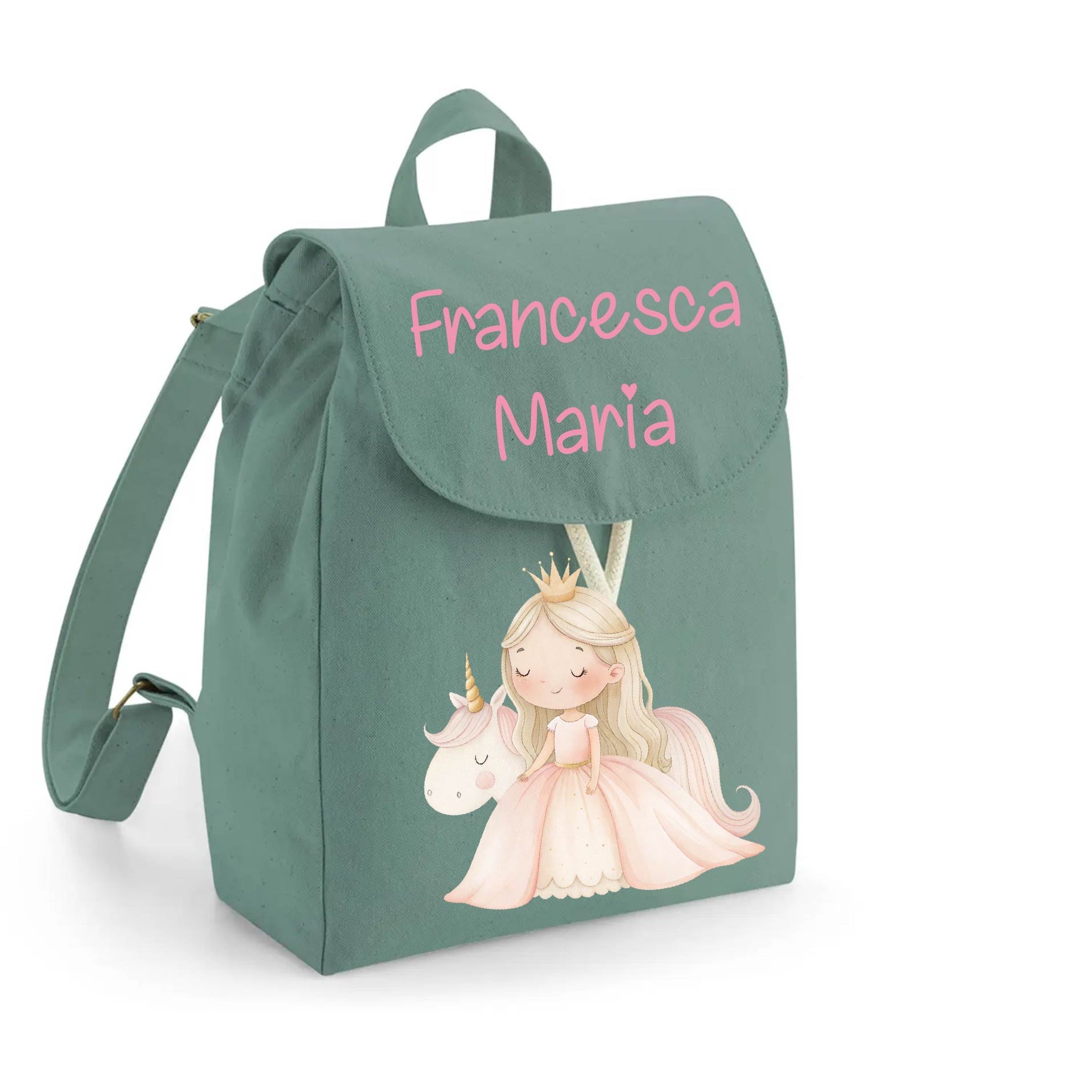 Zaino Asilo Bambino Personalizzato – Mini Zainetto con Nome Principessa Unicorno