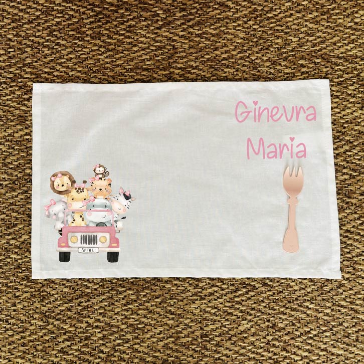 Tovaglietta pranzo Safari Verde/Rosa con nome - Be Brave Boutique