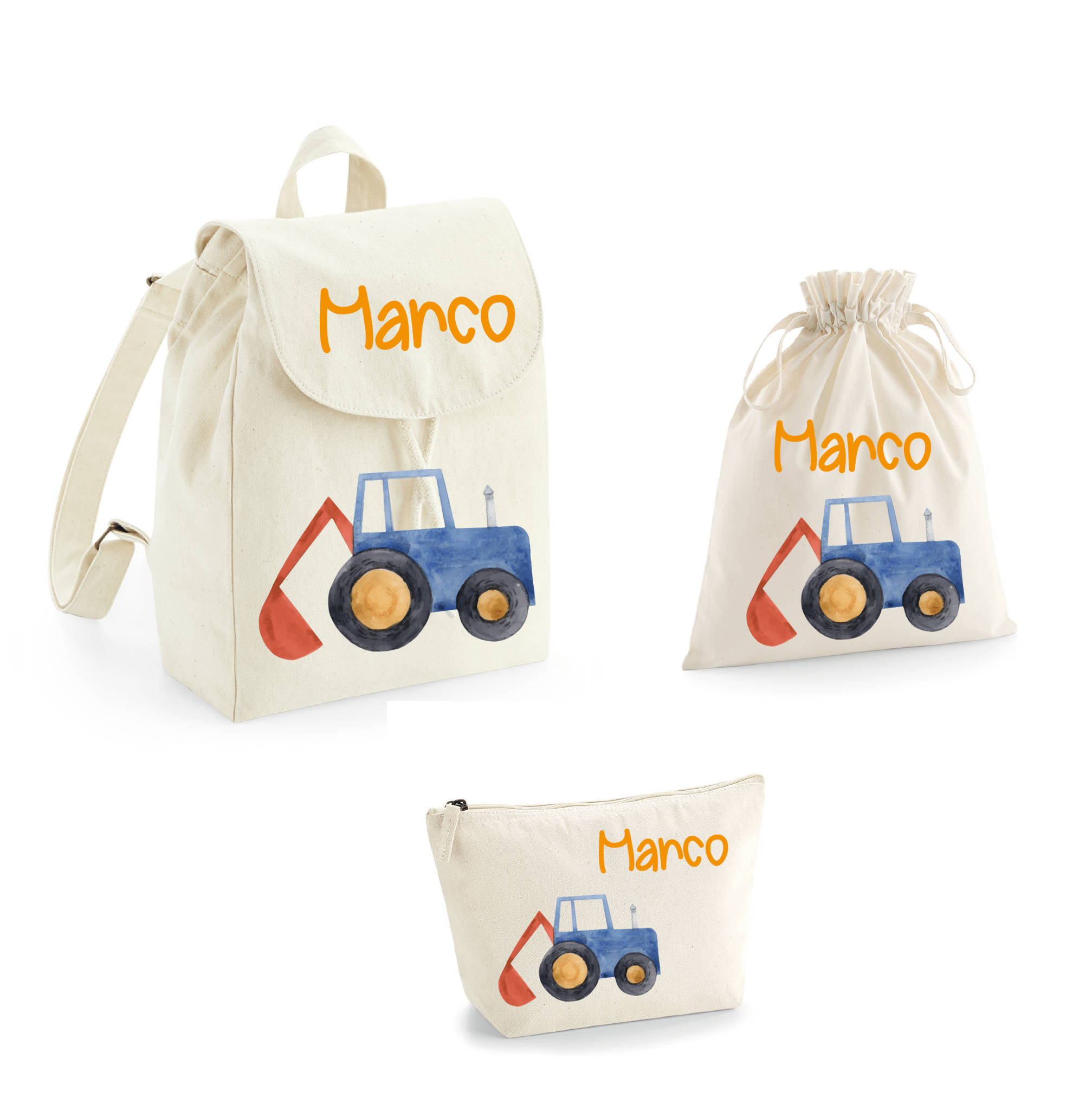 Set asilo Mini Zaino, Sacchetto cambi e beauty Trattore - Be Brave Boutique