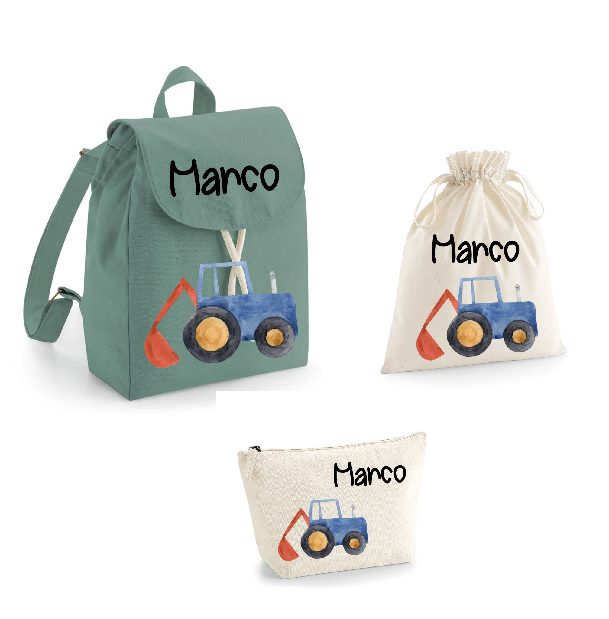 Set asilo Mini Zaino, Sacchetto cambi e beauty Trattore - Be Brave Boutique