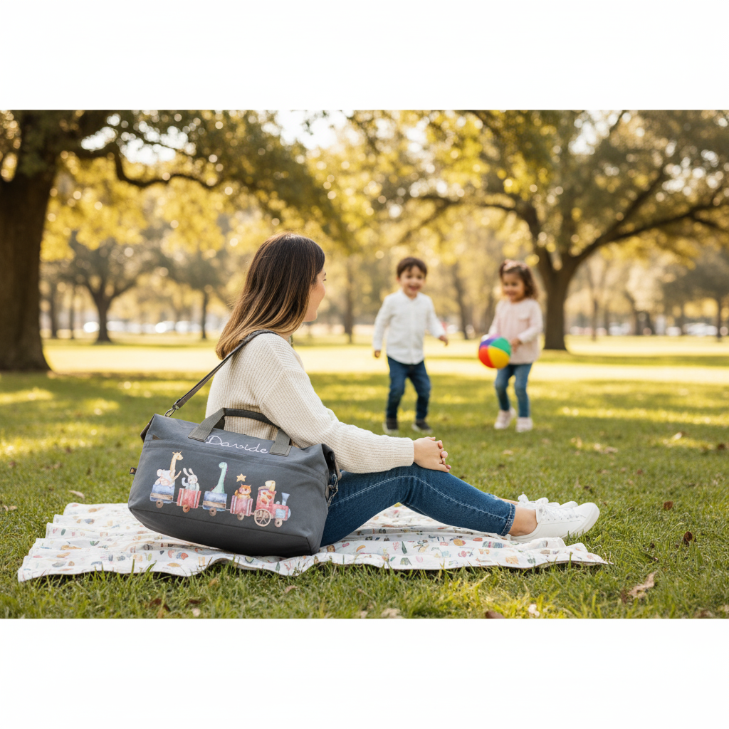 Borsone Medio in Cotone Trenino Acquerello personalizzabile