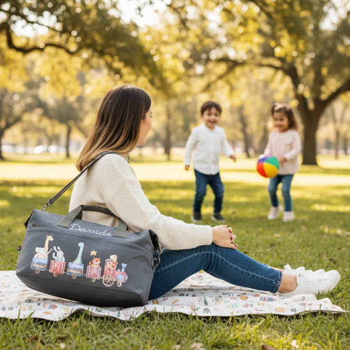 Borsone Medio in Cotone Trenino Acquerello personalizzabile