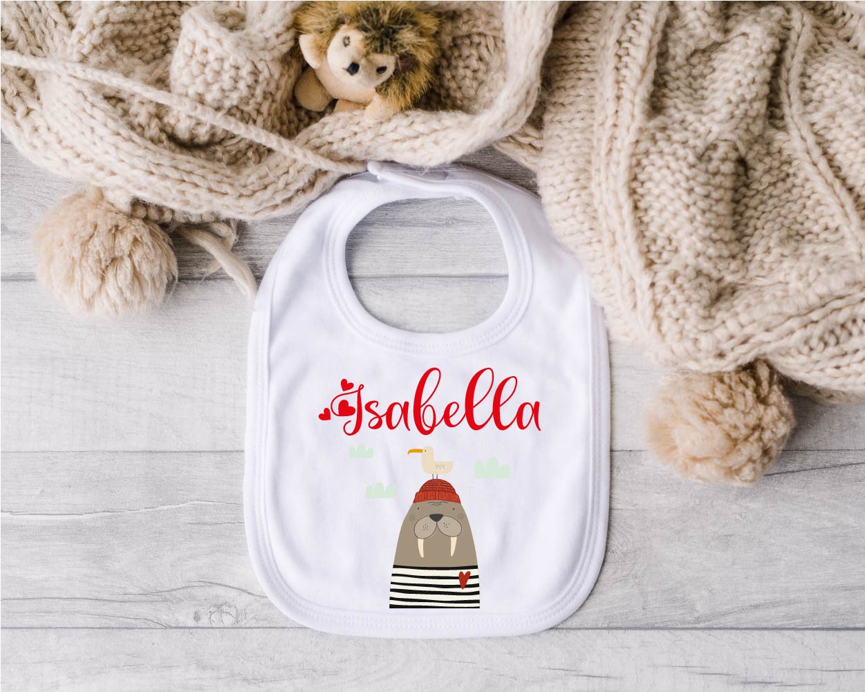 Bavaglino in Cotone organico Tricheco personalizzabile - Be Brave Boutique