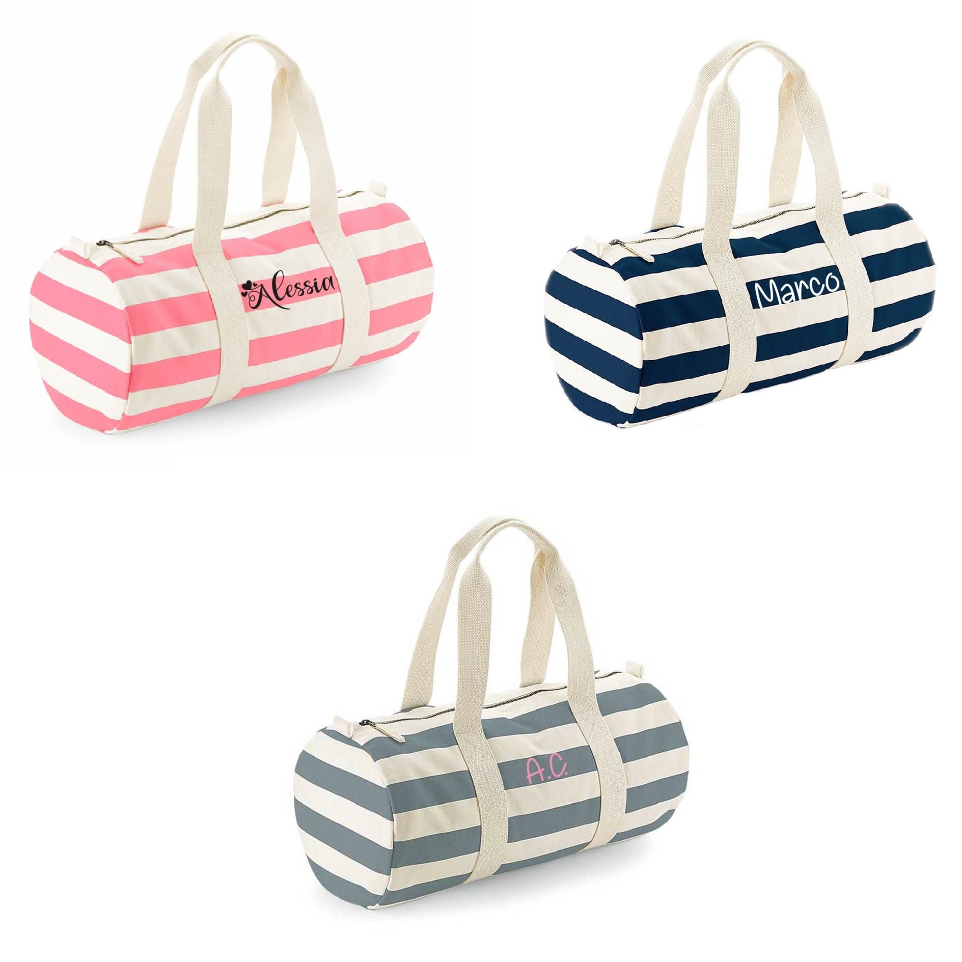 Borsone in cotone canvas a righe personalizzabile disponibile in 3 varianti di colore - Be Brave Boutique