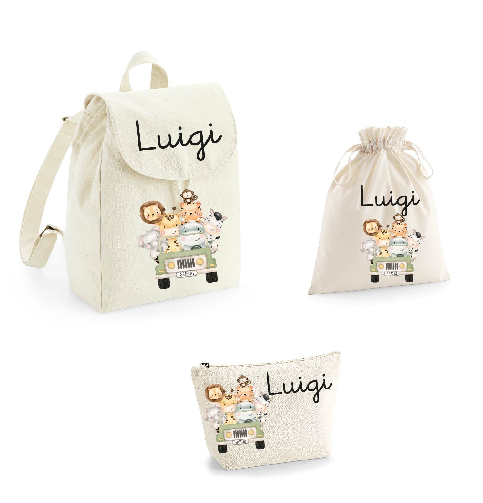 Set asilo Mini Zaino, Sacchetto cambi e beauty Safari Verde - Be Brave Boutique