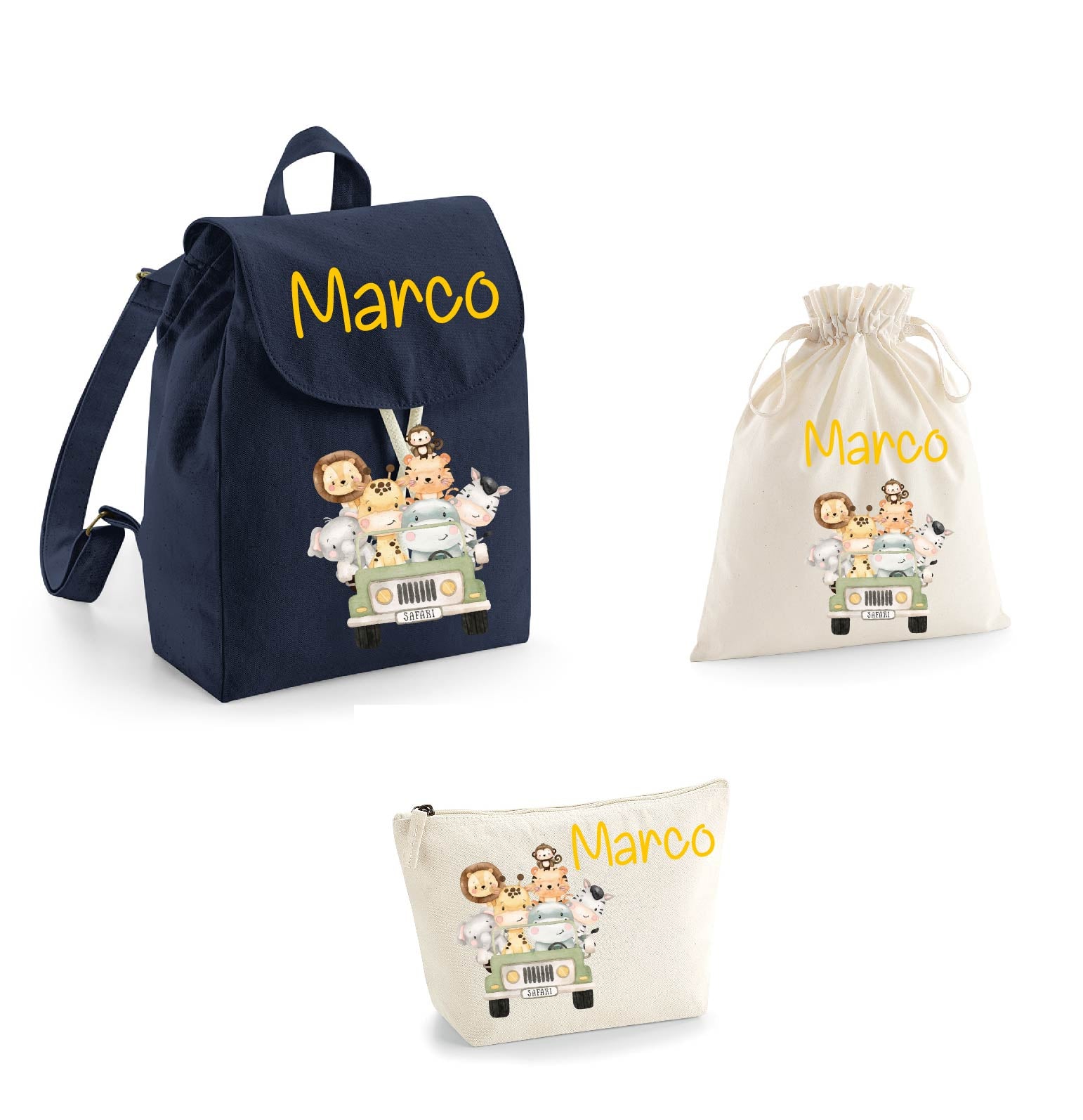 Set asilo Mini Zaino, Sacchetto cambi e beauty Safari Verde - Be Brave Boutique