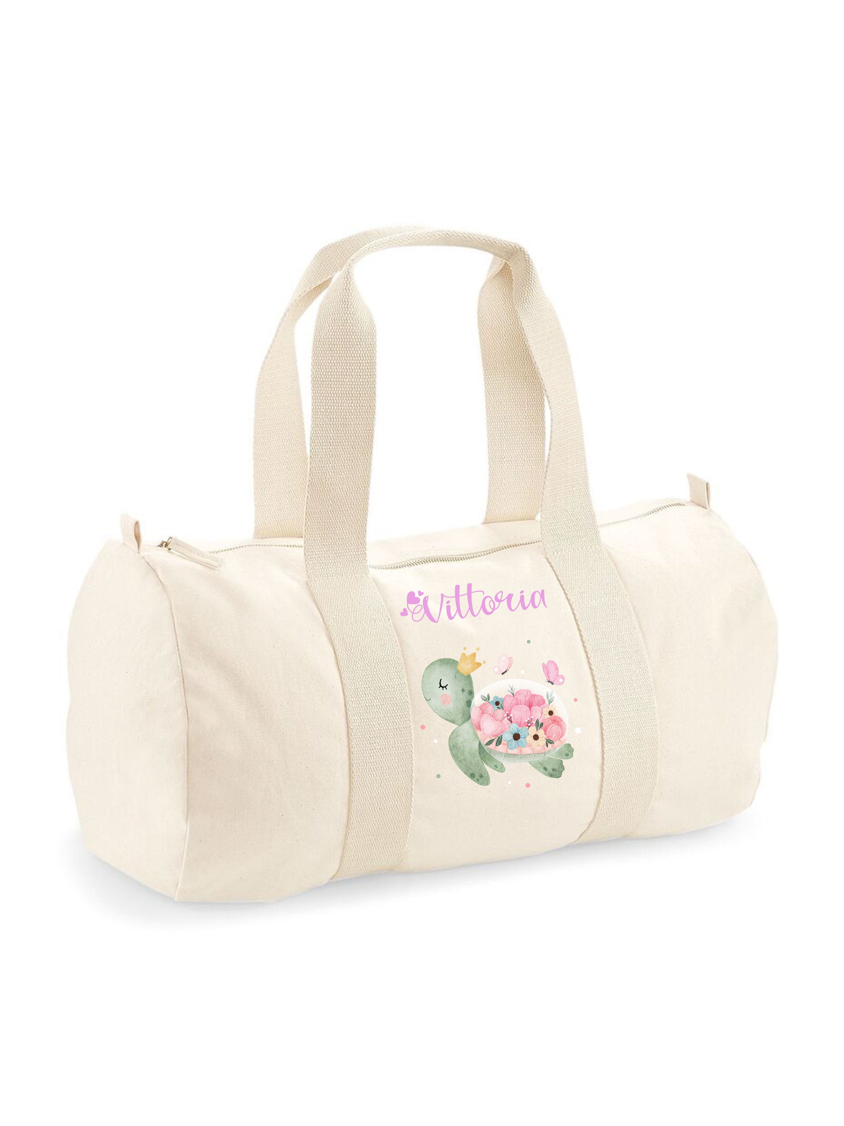 Borsone in cotone canvas personalizzato Tartaruga Fiori - Be Brave Boutique