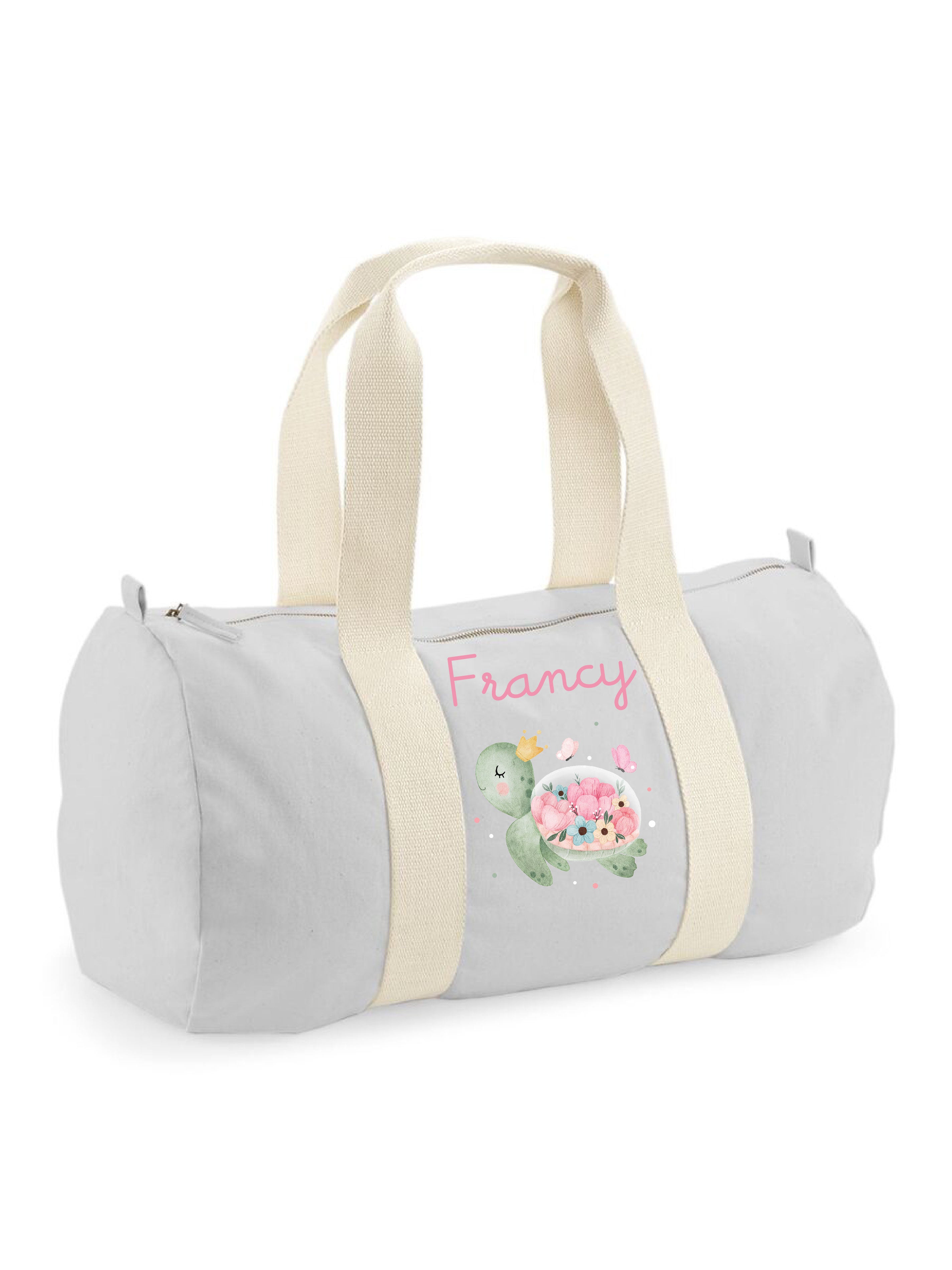 Borsone in cotone canvas personalizzato Tartaruga Fiori - Be Brave Boutique