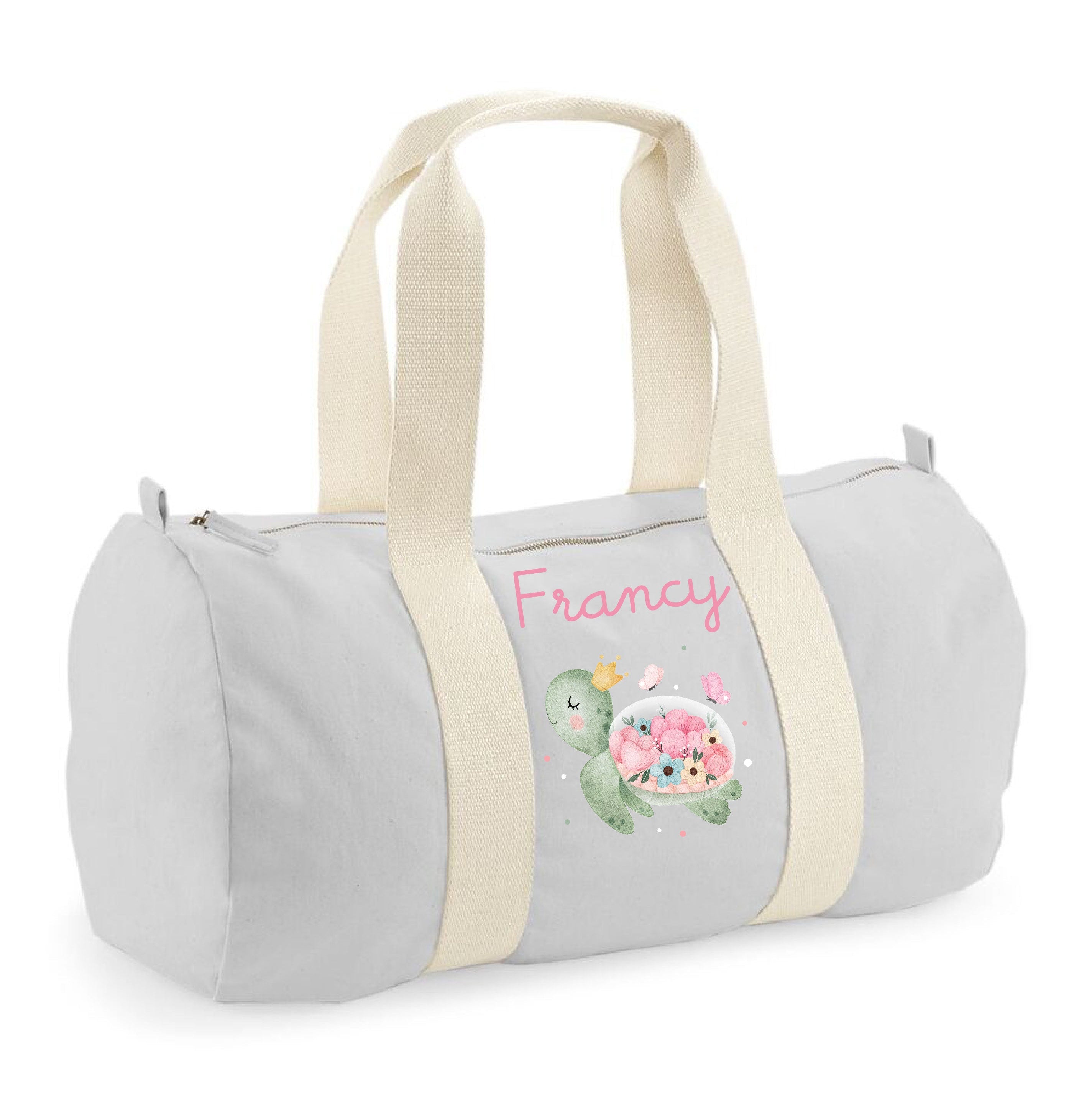 Borsone in cotone canvas personalizzato Tartaruga Fiori - Be Brave Boutique