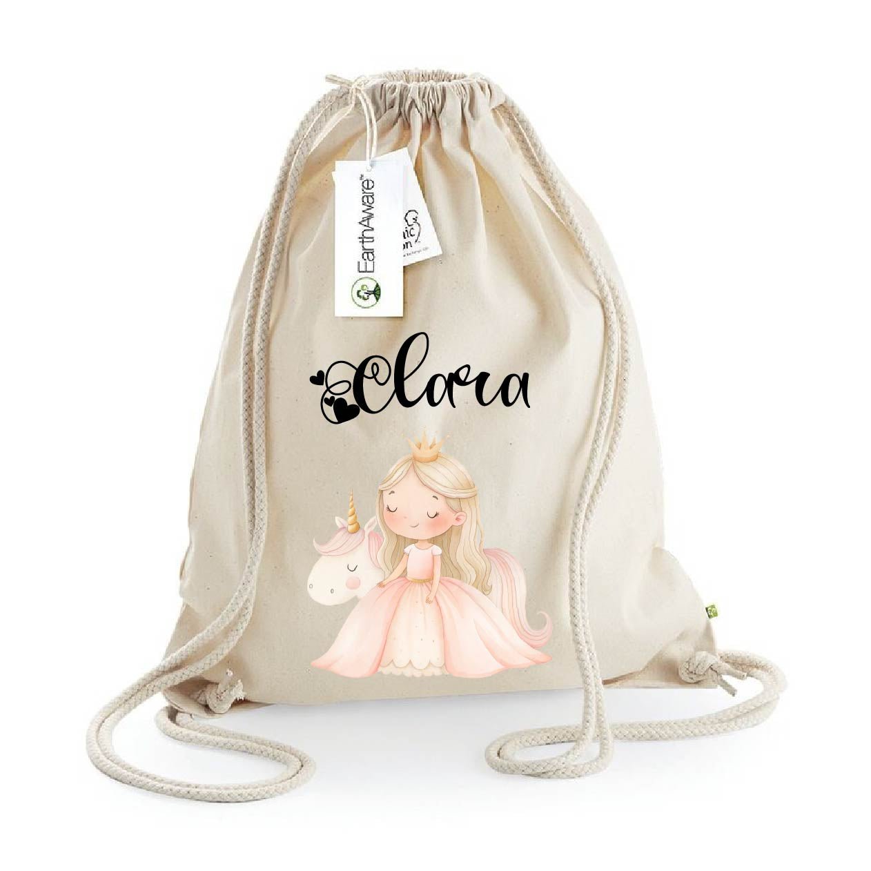 Zaino a sacca in cotone pesante Principessa Unicorno - Be Brave Boutique