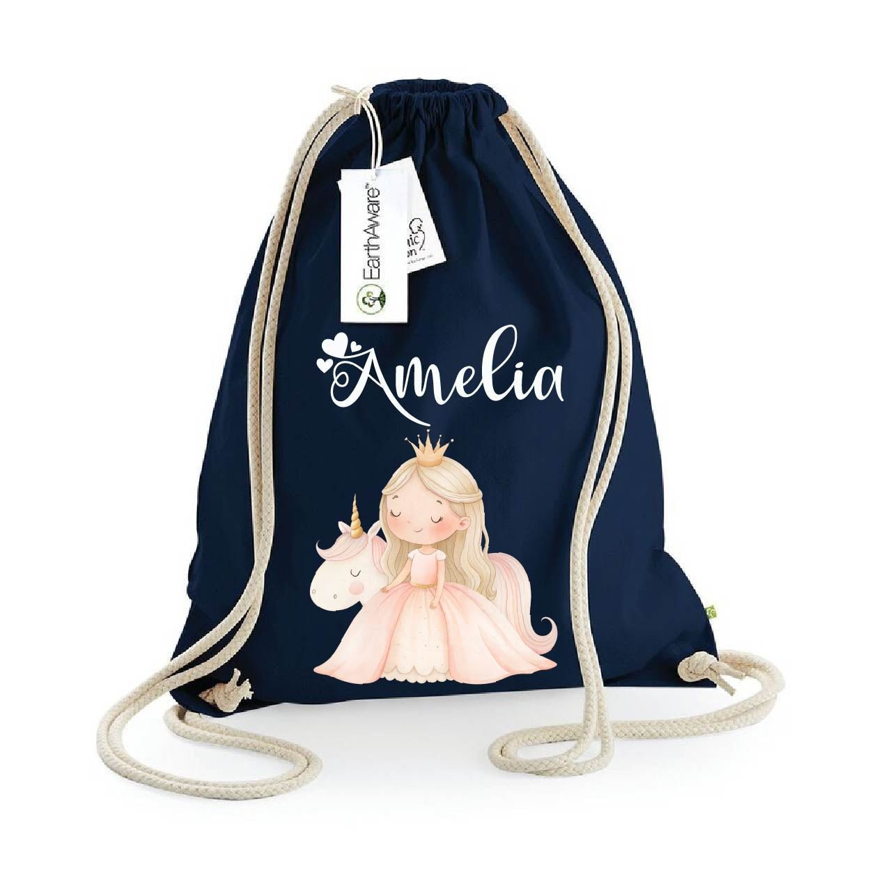 Zaino a sacca in cotone pesante Principessa Unicorno - Be Brave Boutique