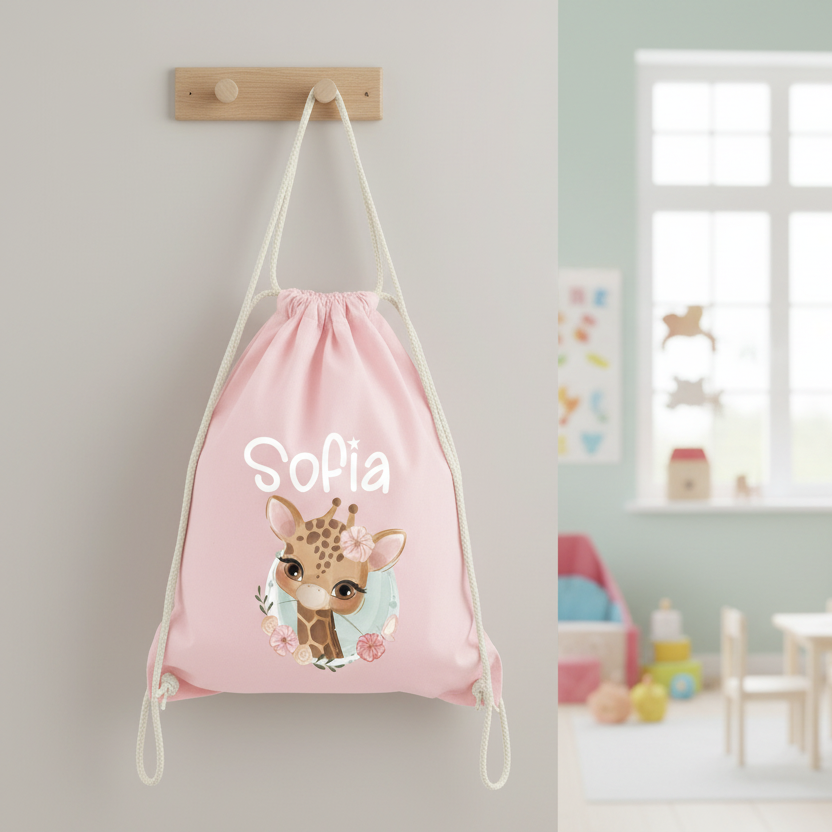 Zaino a sacca in cotone pesante Giraffa - Be Brave Boutique