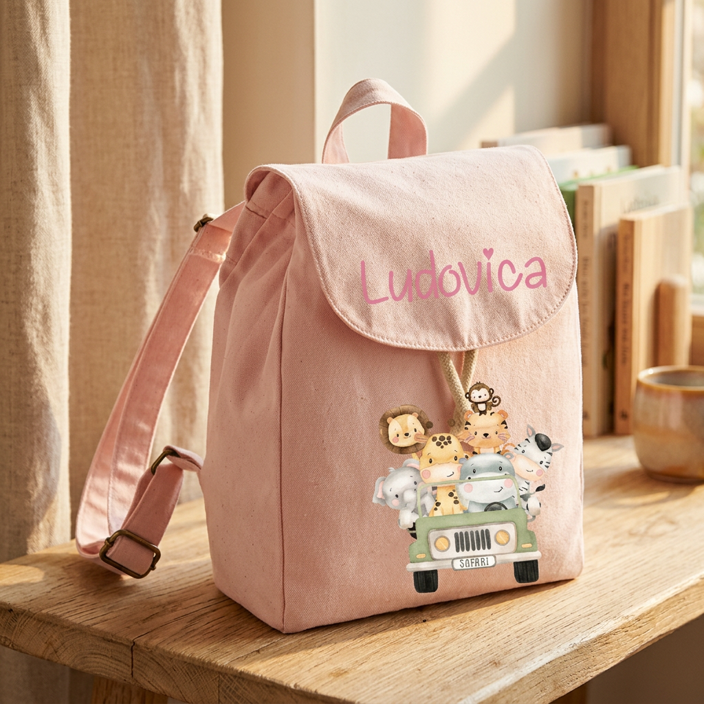 Zaino Asilo Bambino Personalizzato – Mini Zainetto con Nome Safari