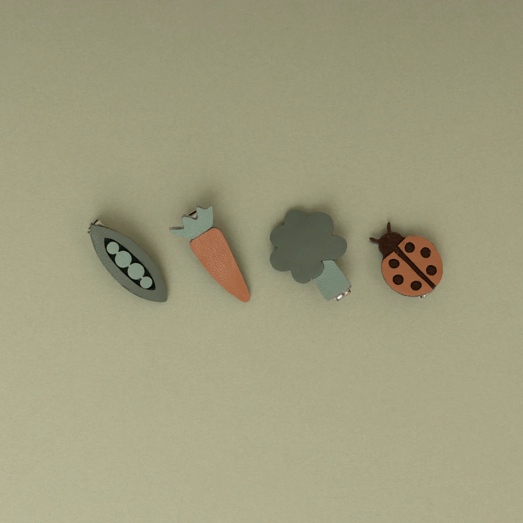 Clip Per capelli vegetariane carota, piselli, coccinella e broccoli! - Be Brave Boutique