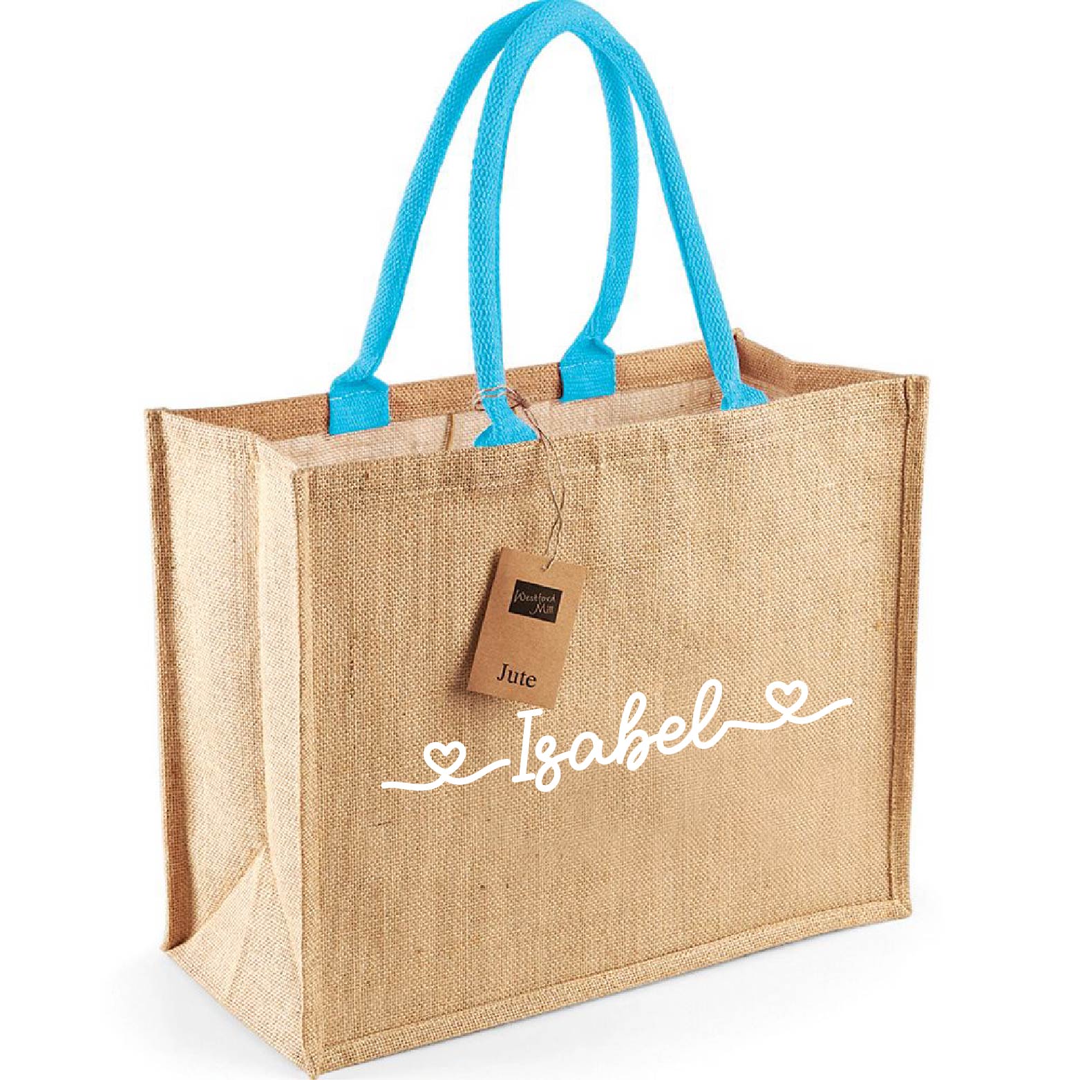 Borsa in Juta Manico Azzurro personalizzabile Regalo maestre fine anno - Be Brave Boutique