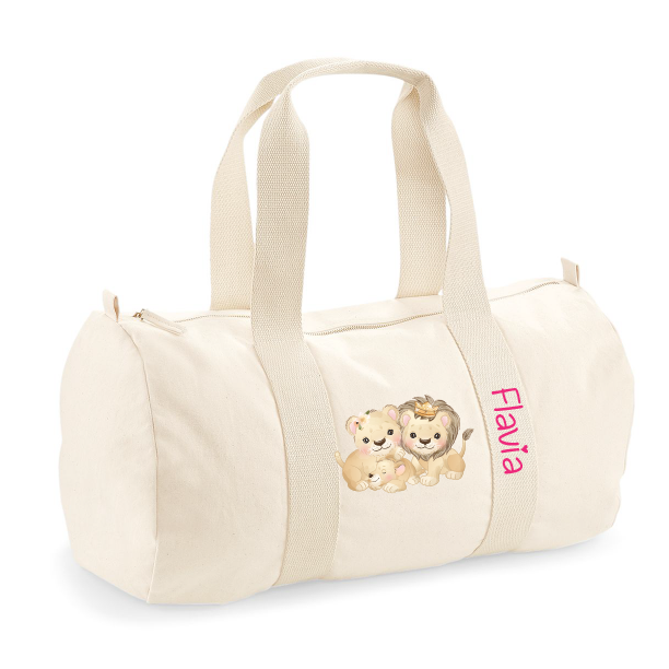 Borsone in cotone canvas Rosa personalizzato Famiglia Leoni - Be Brave Boutique