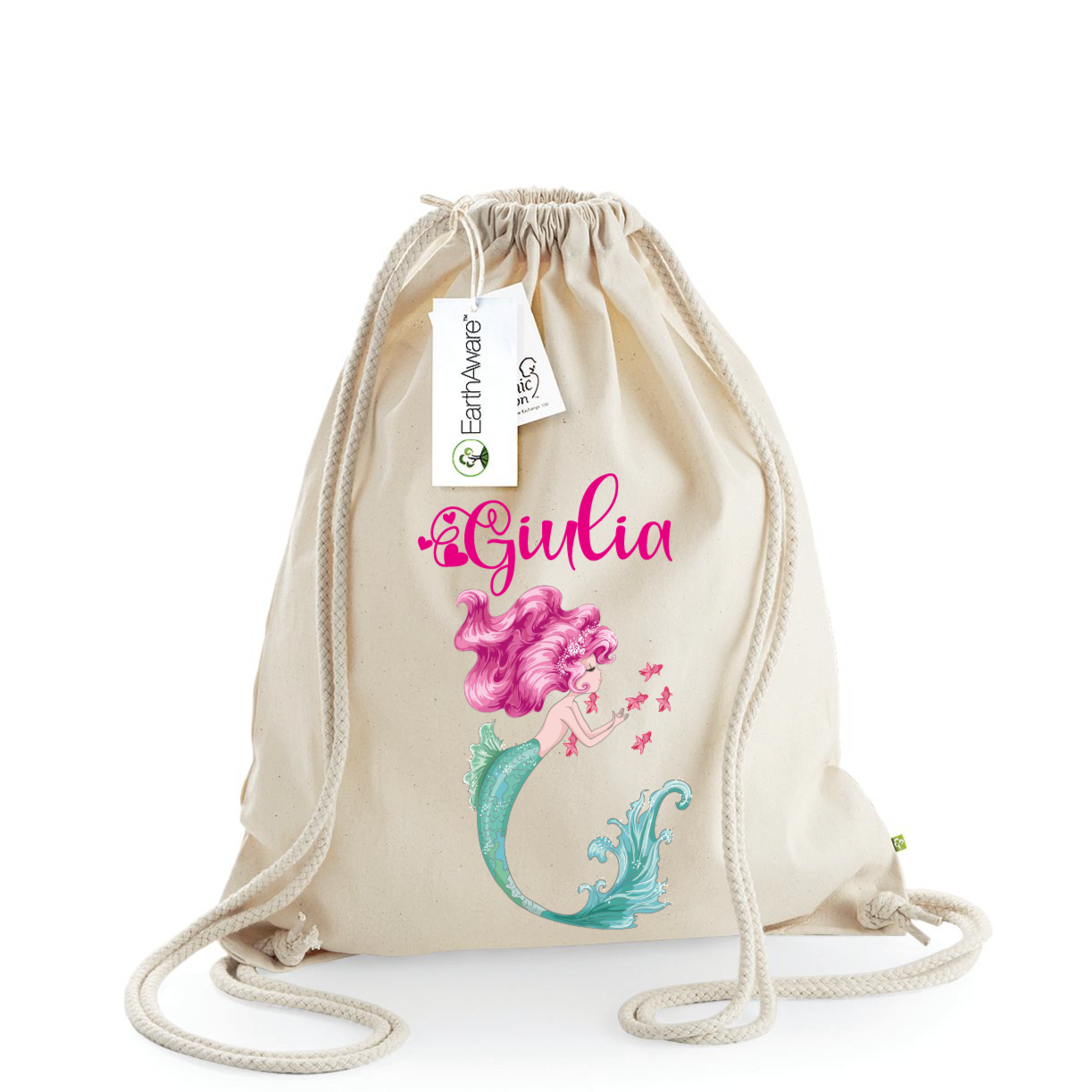 Zaino a sacca in cotone pesante sirenetta - Be Brave Boutique