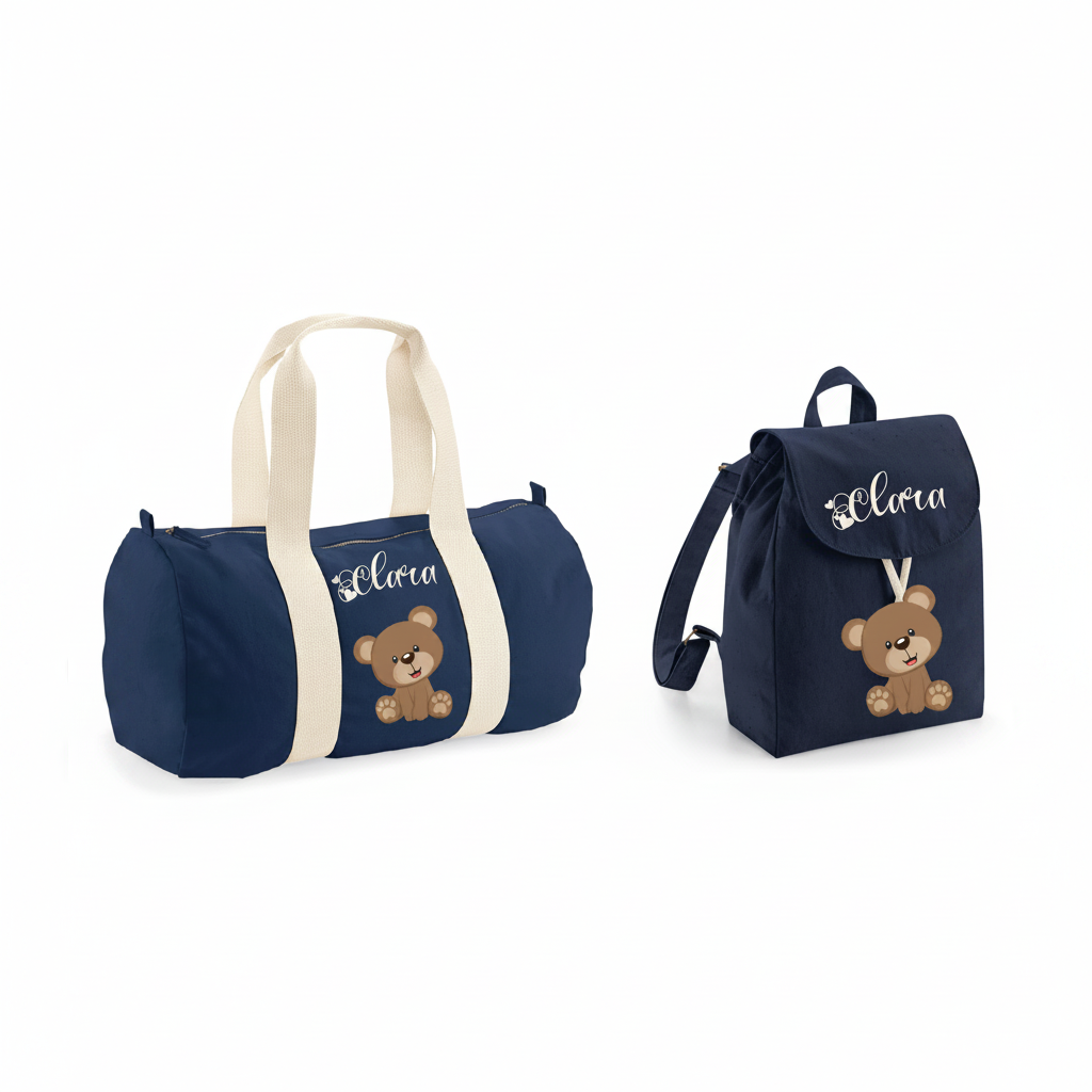 Borsone e zaino in cotone Orsetto personalizzabile - Be Brave Boutique