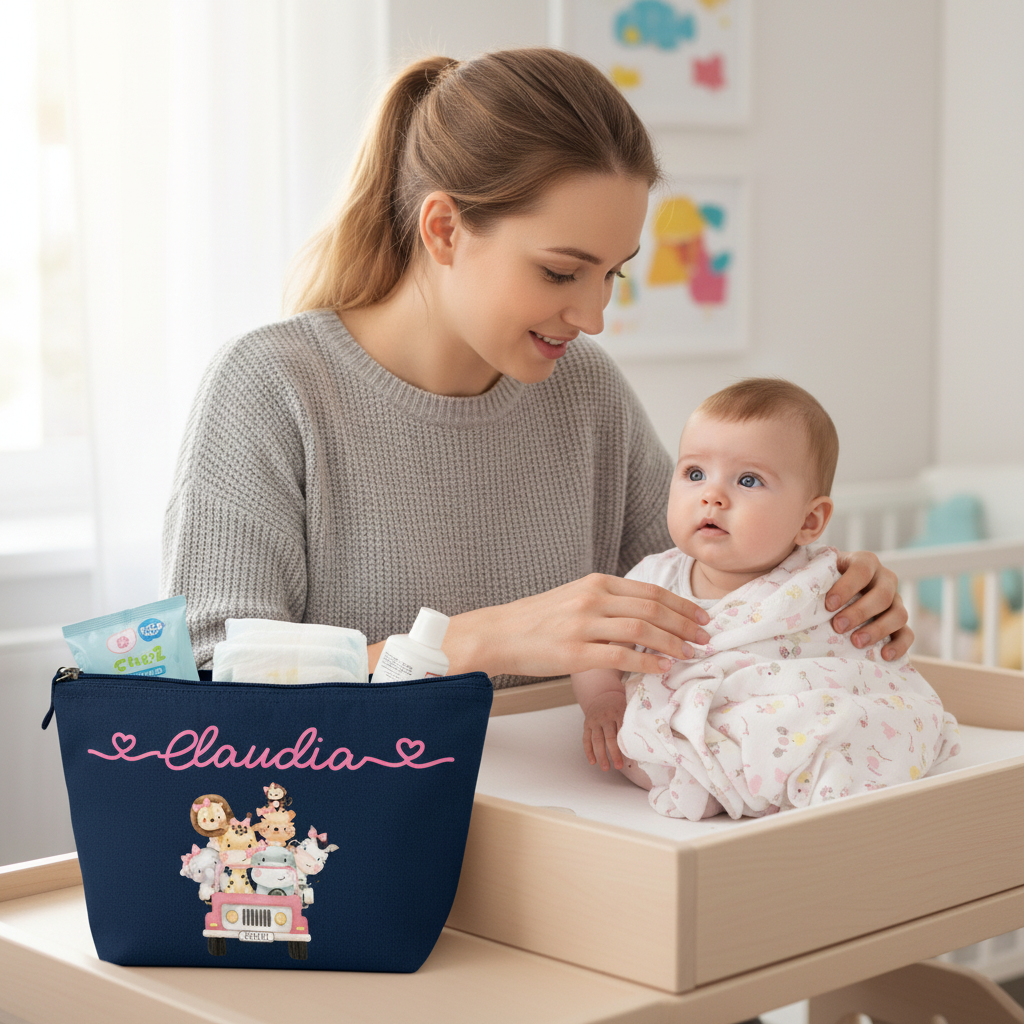 Pochette in cotone organico personalizzabile Safari Rosa - Be Brave Boutique