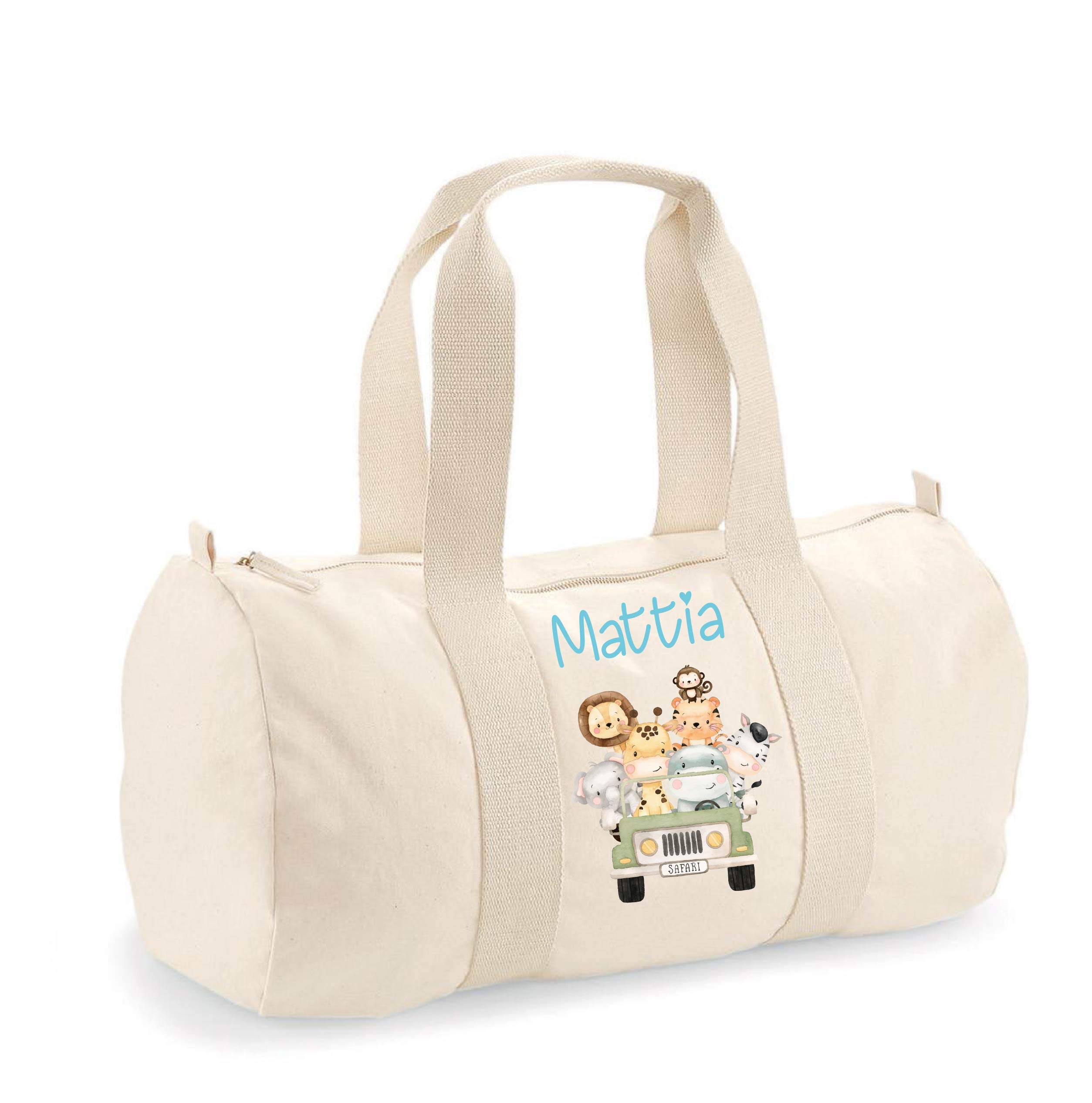 Borsone Baby in cotone canvas stampa Safari personalizzato con nome - Be Brave Boutique